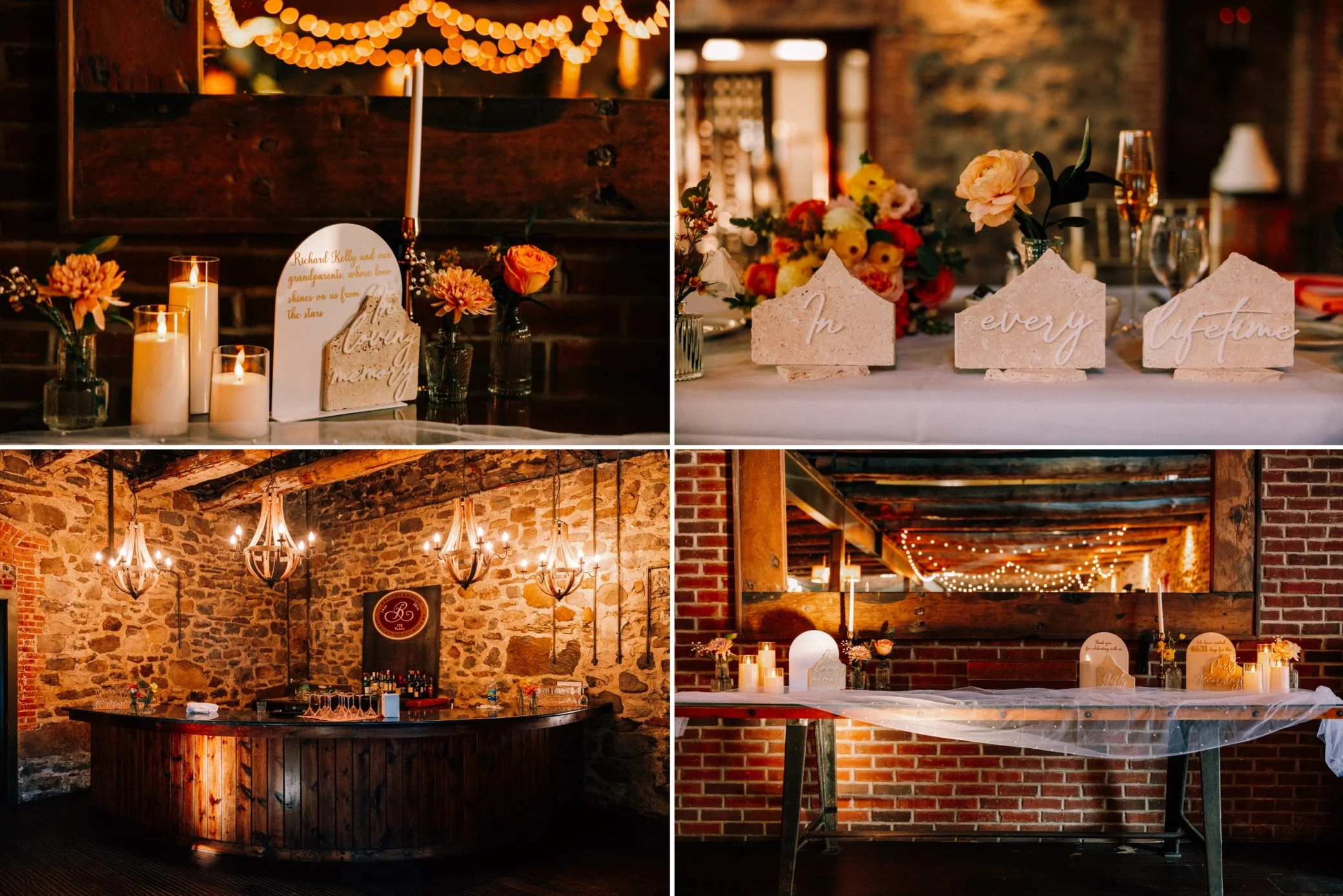  wedding reception decor and candles at brotherhood winery 