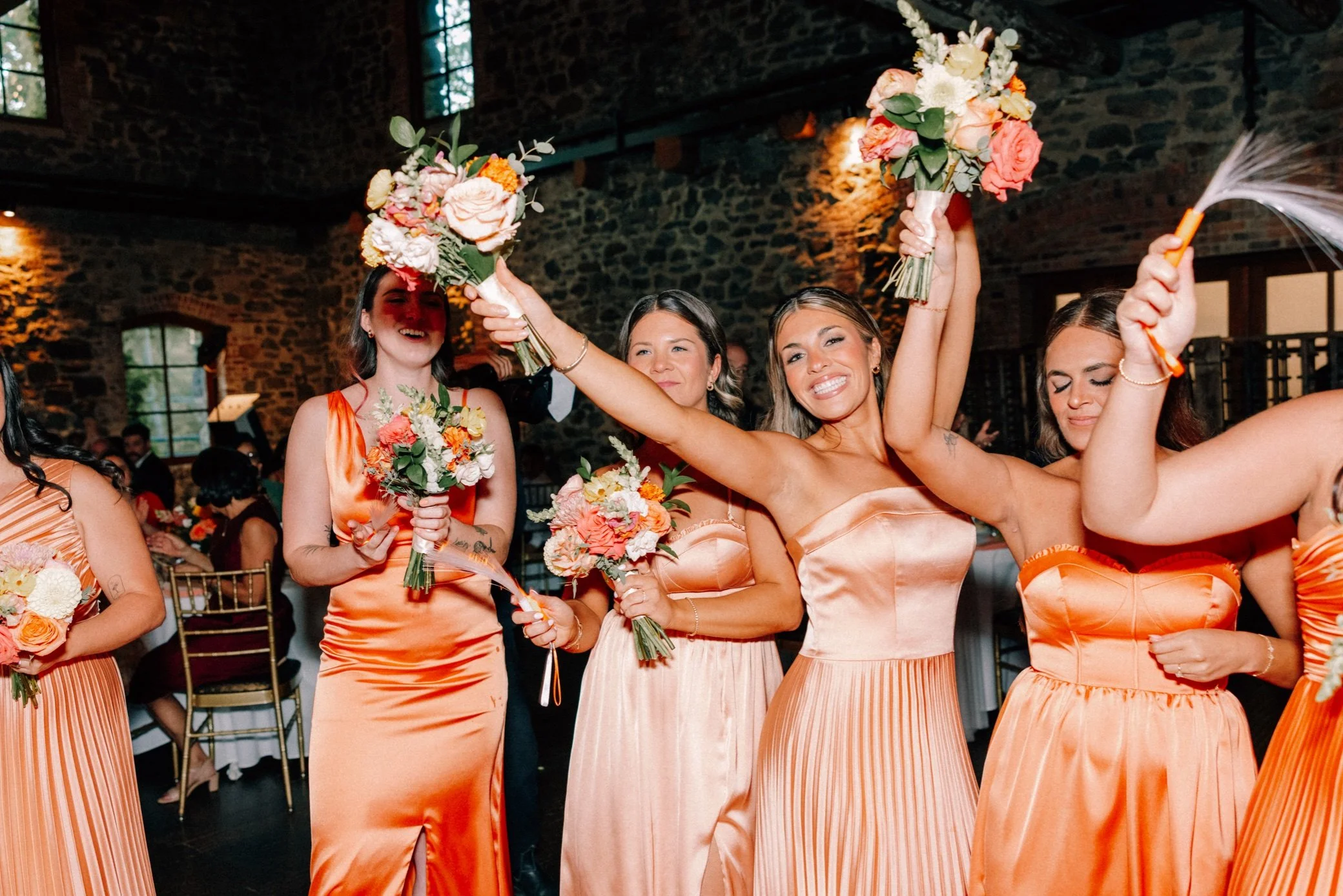  bridesmaids celebrating at brotherhood winery 