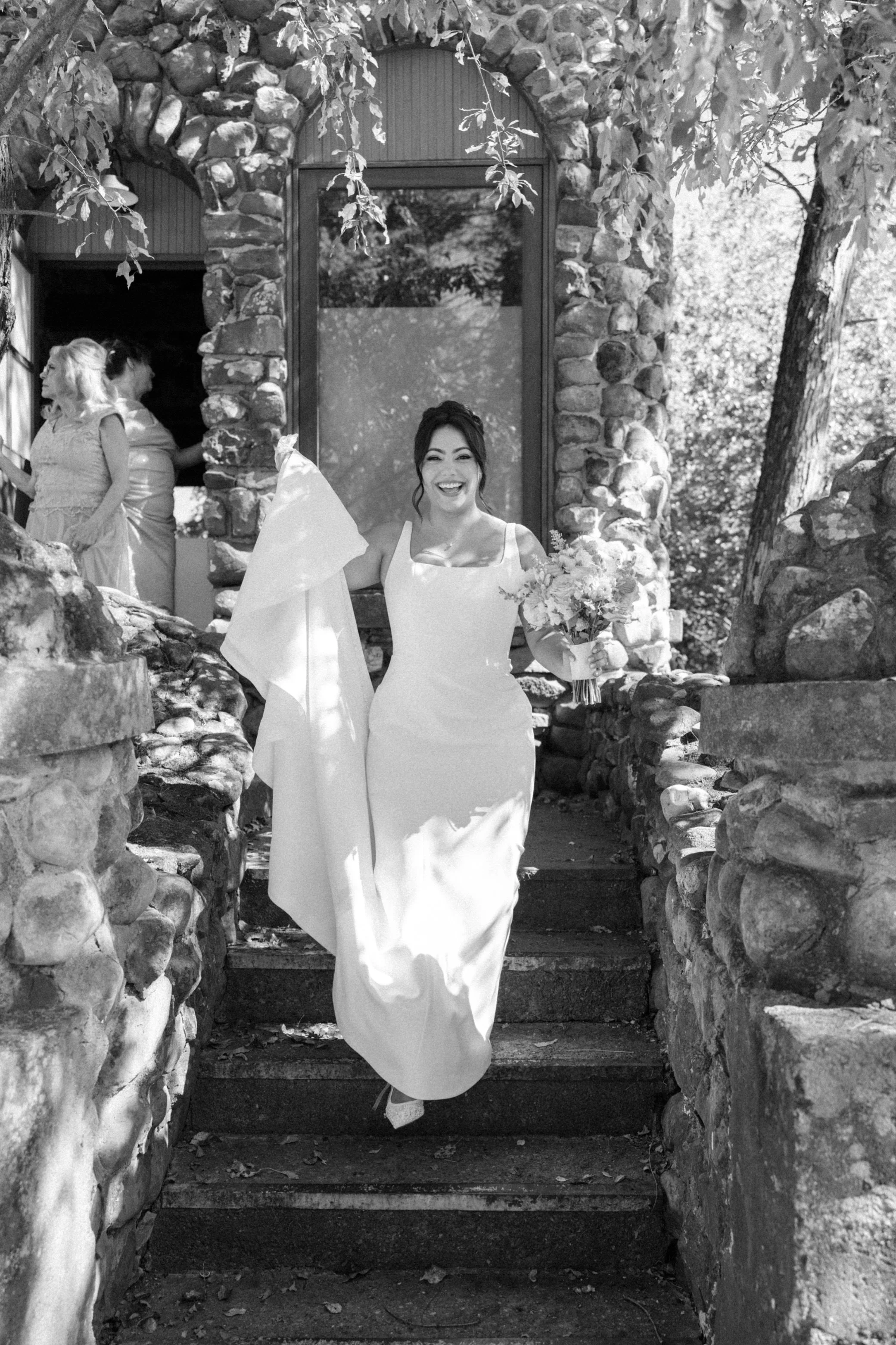  bride on stone stairs at brotherhood winery 