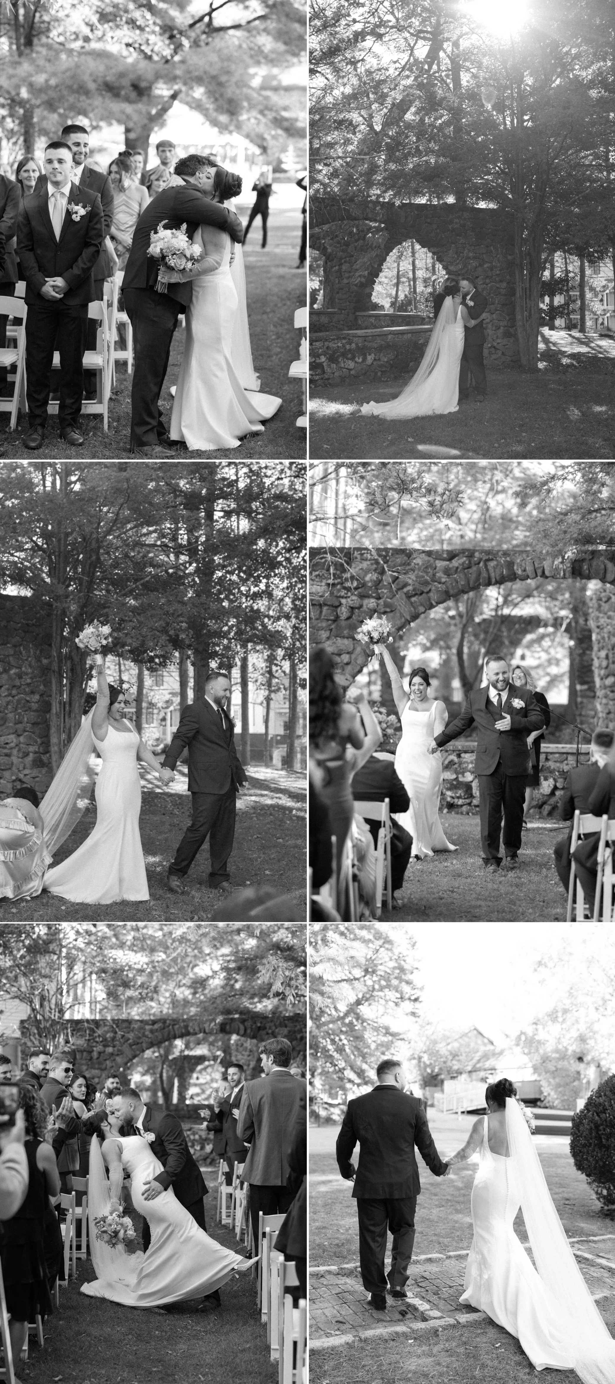  black and white photographs of wedding ceremony at brotherhood winery 