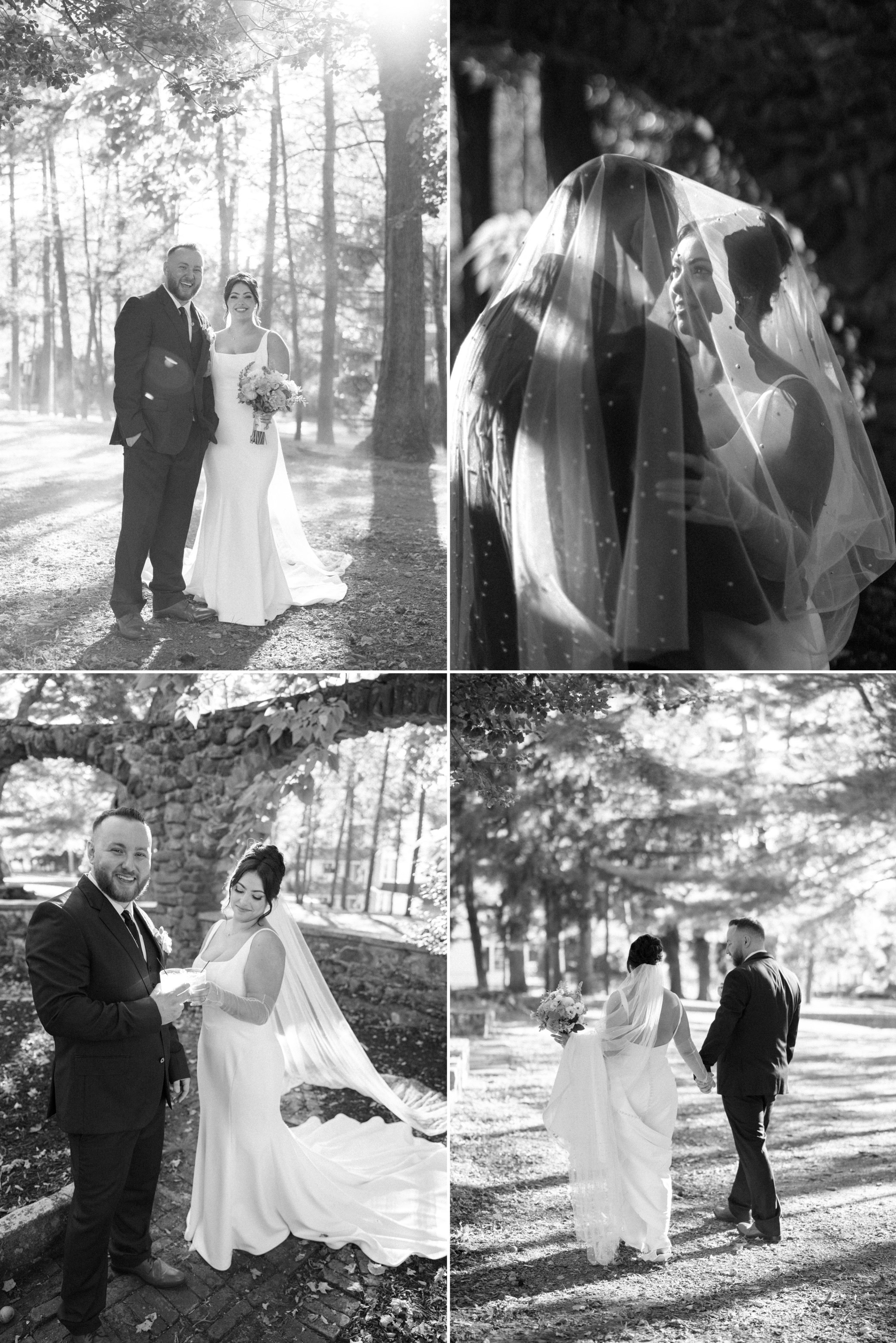  black and white photographs of wedding couple post ceremony at brotherhood winery 