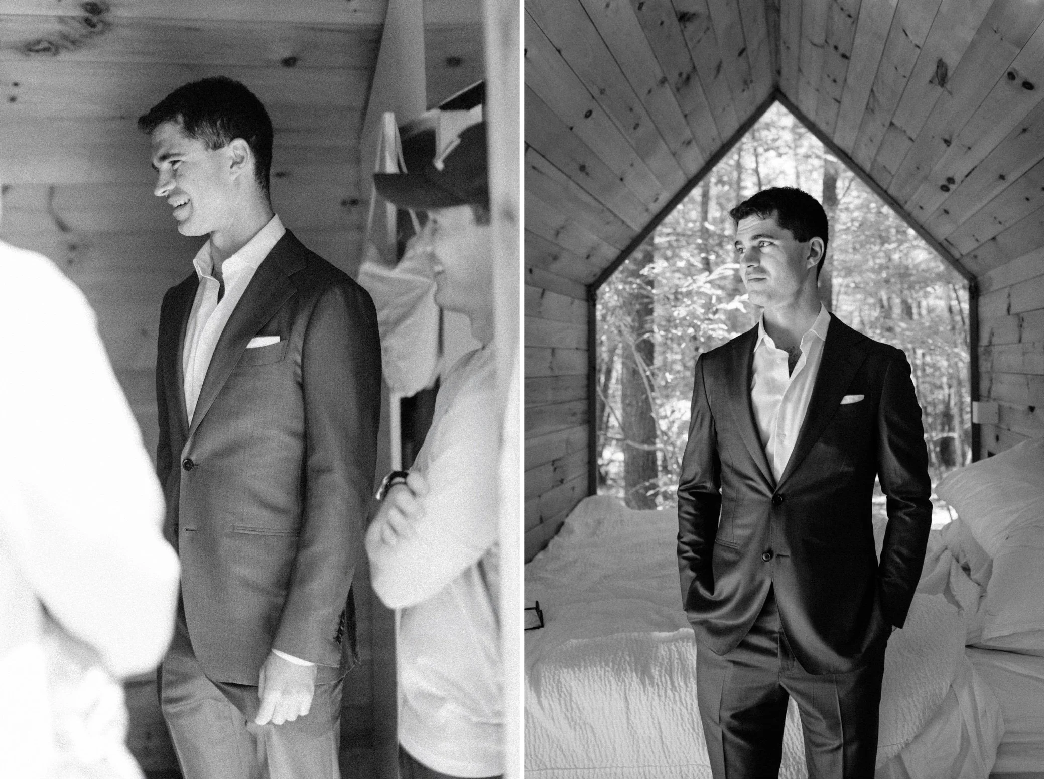  groom in cabins for wedding day at gather greene 