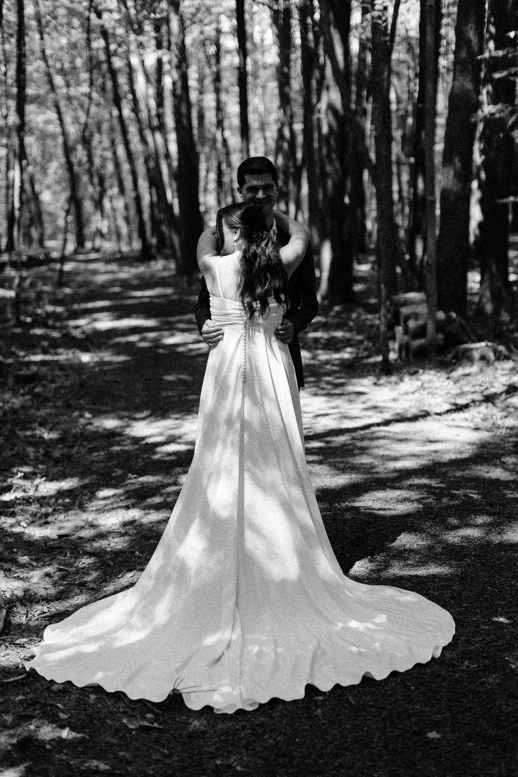  Black and white film photograph of a quiet moment during a Hudson Valley wedding at Gather Greene 