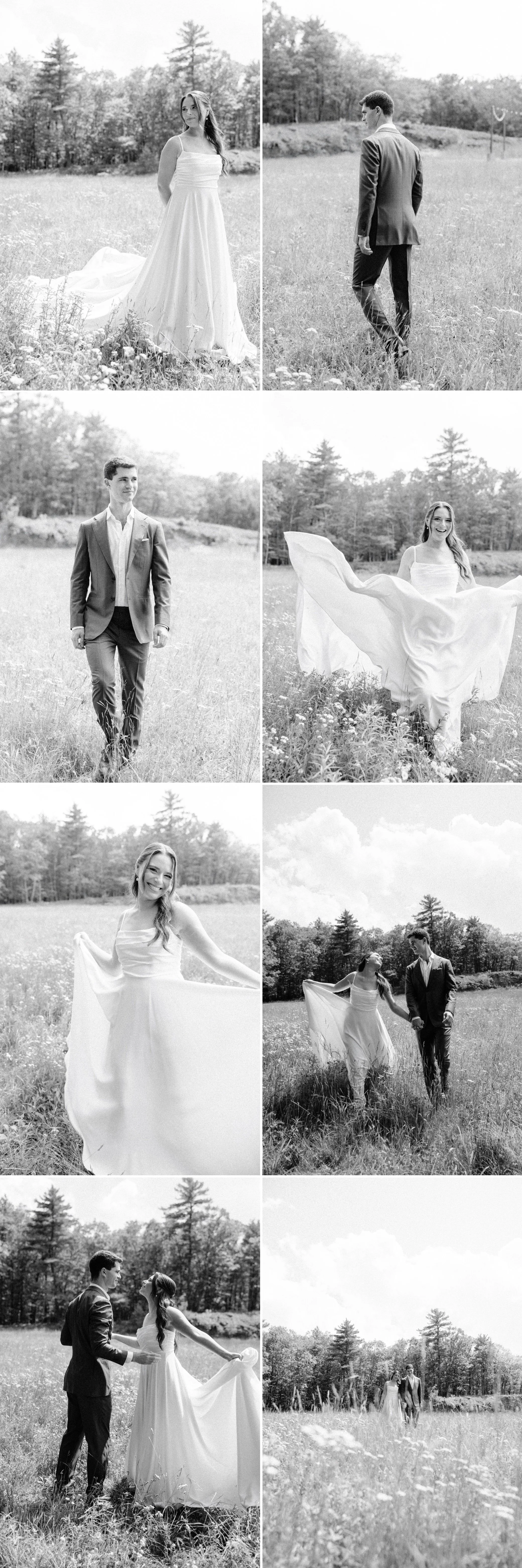  Black and white film photographs of a whimsical moment during a Hudson Valley wedding at Gather Greene 