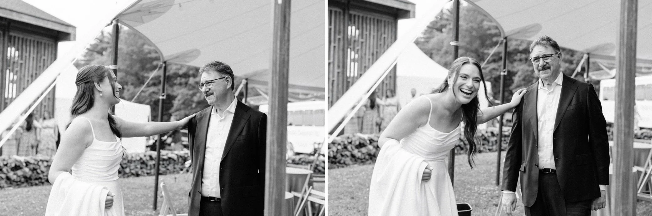  bride first look with dad at gather greene 