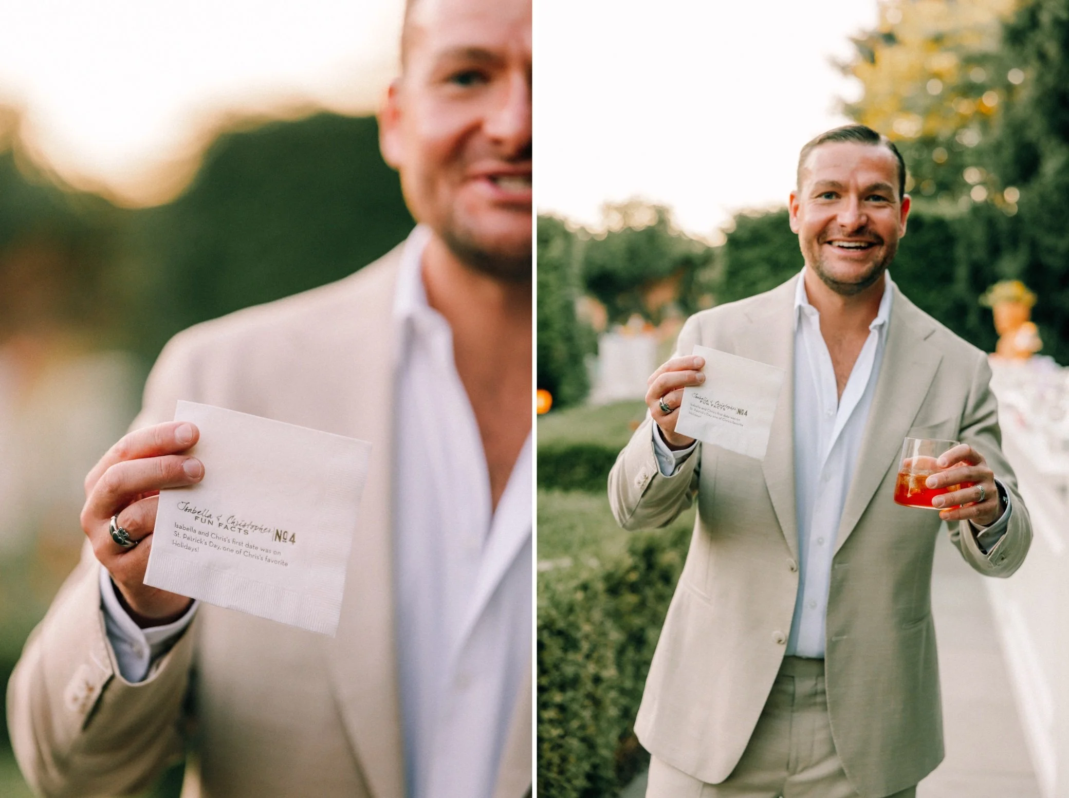  custom napkins at glenmere mansion wedding welcome party 