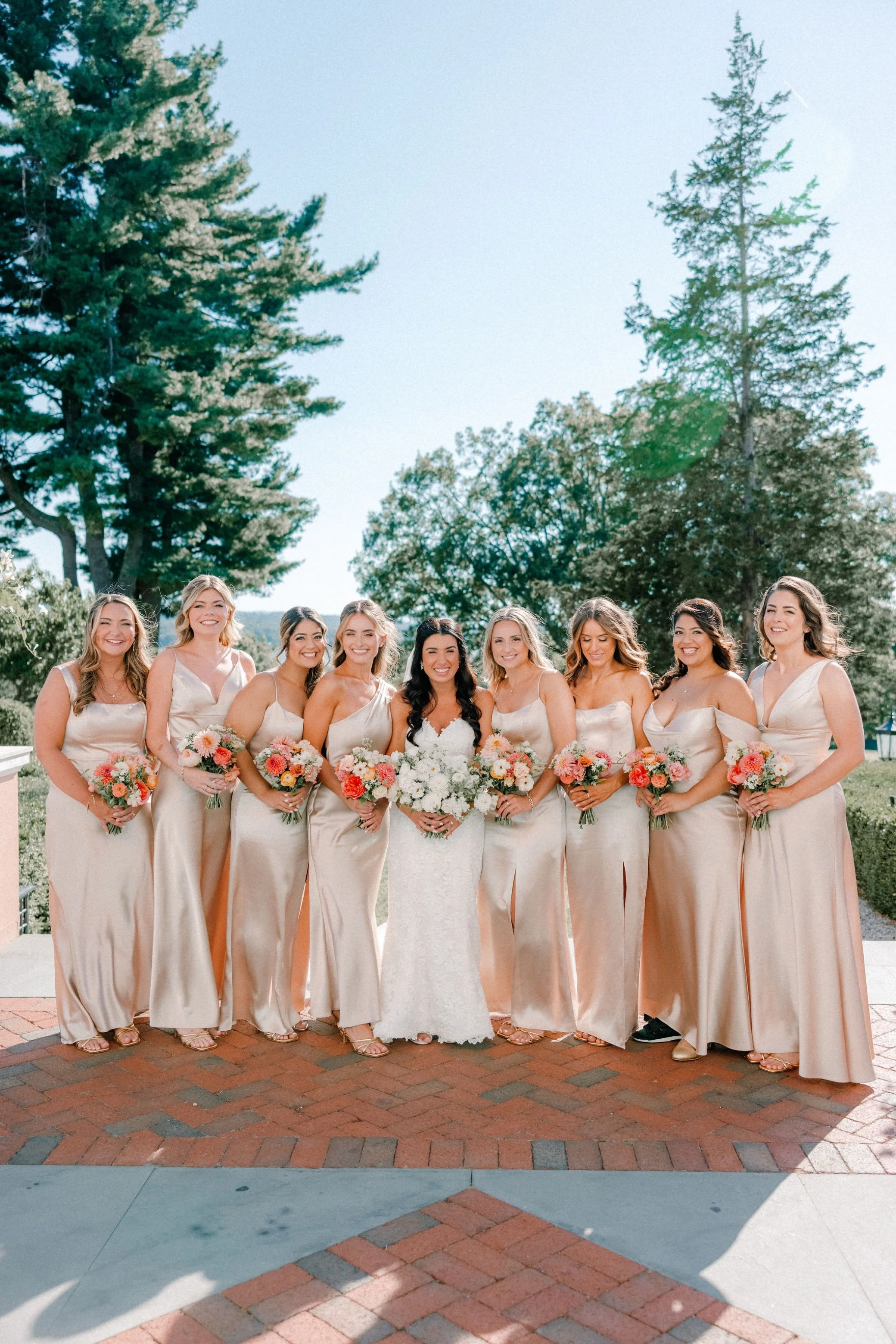  bridesmaids on the portico of glenmere mansion 