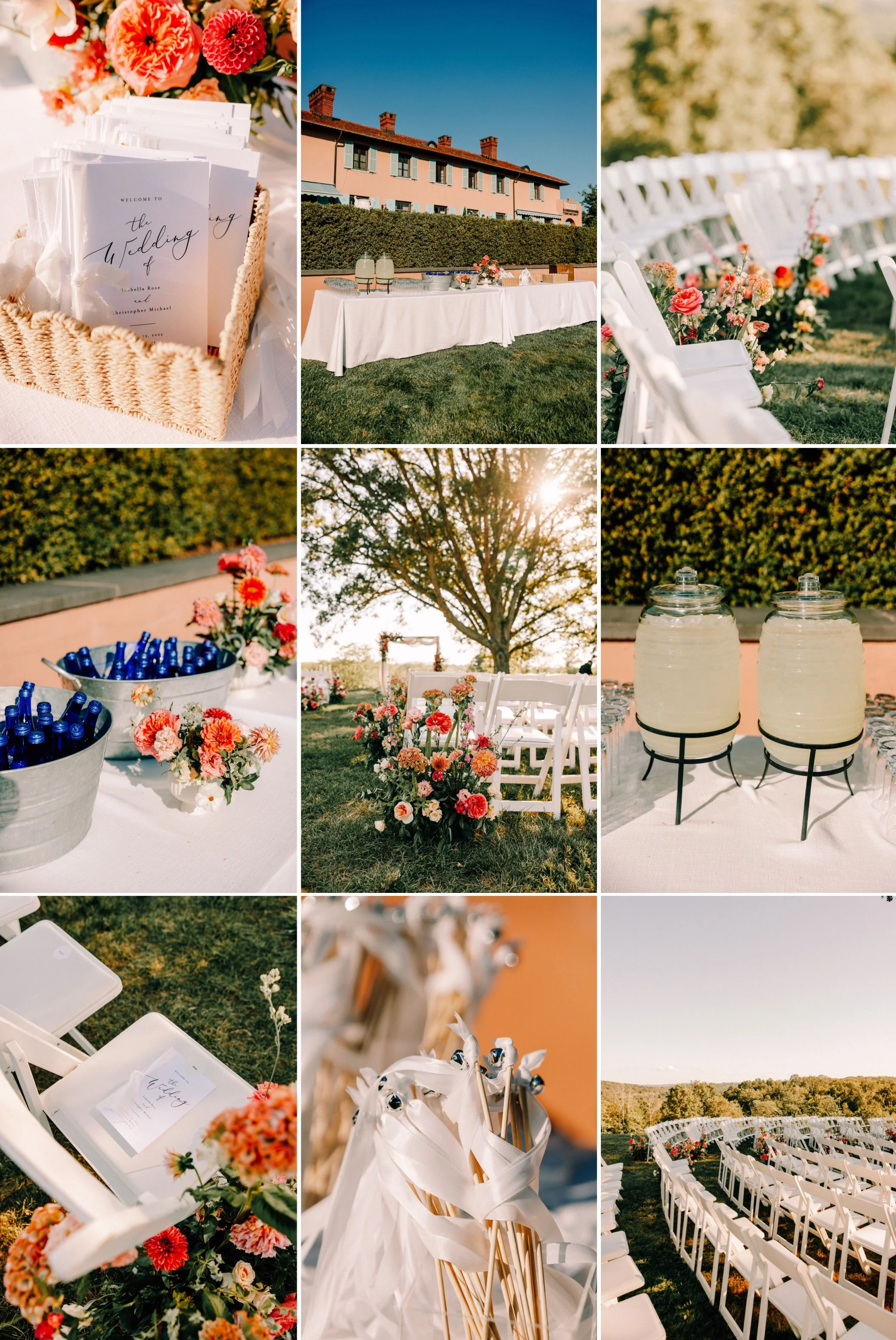  welcome table and ceremony florals at glenmere mansion 