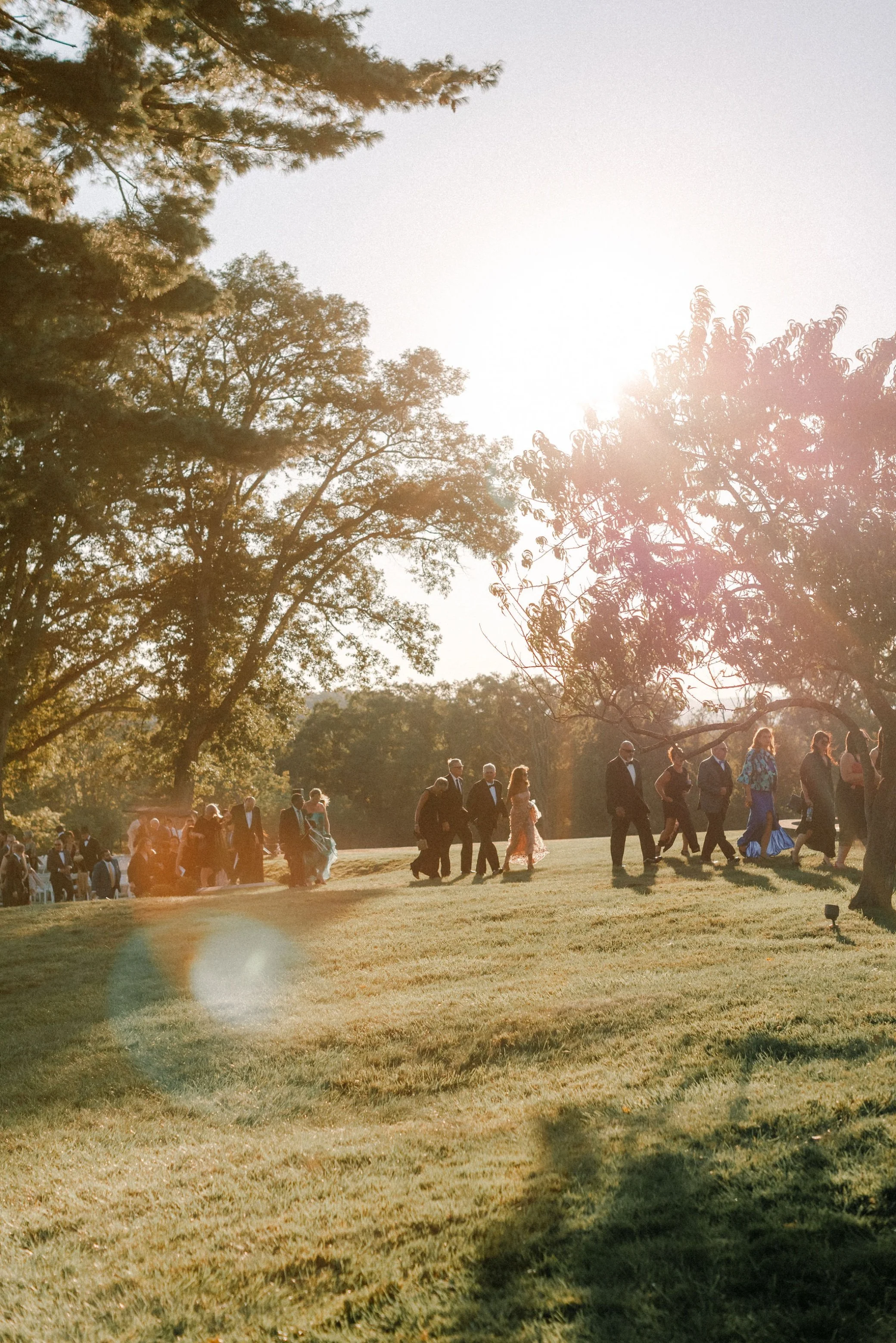 wedding guests on lawn at glenmere mansion 