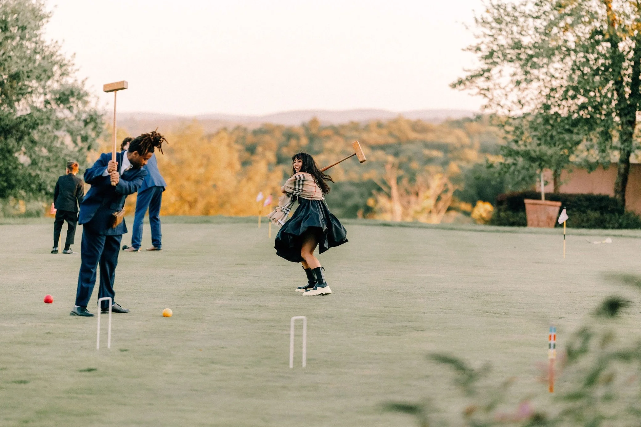  wedding guests playing croquet at glenmere mansion 