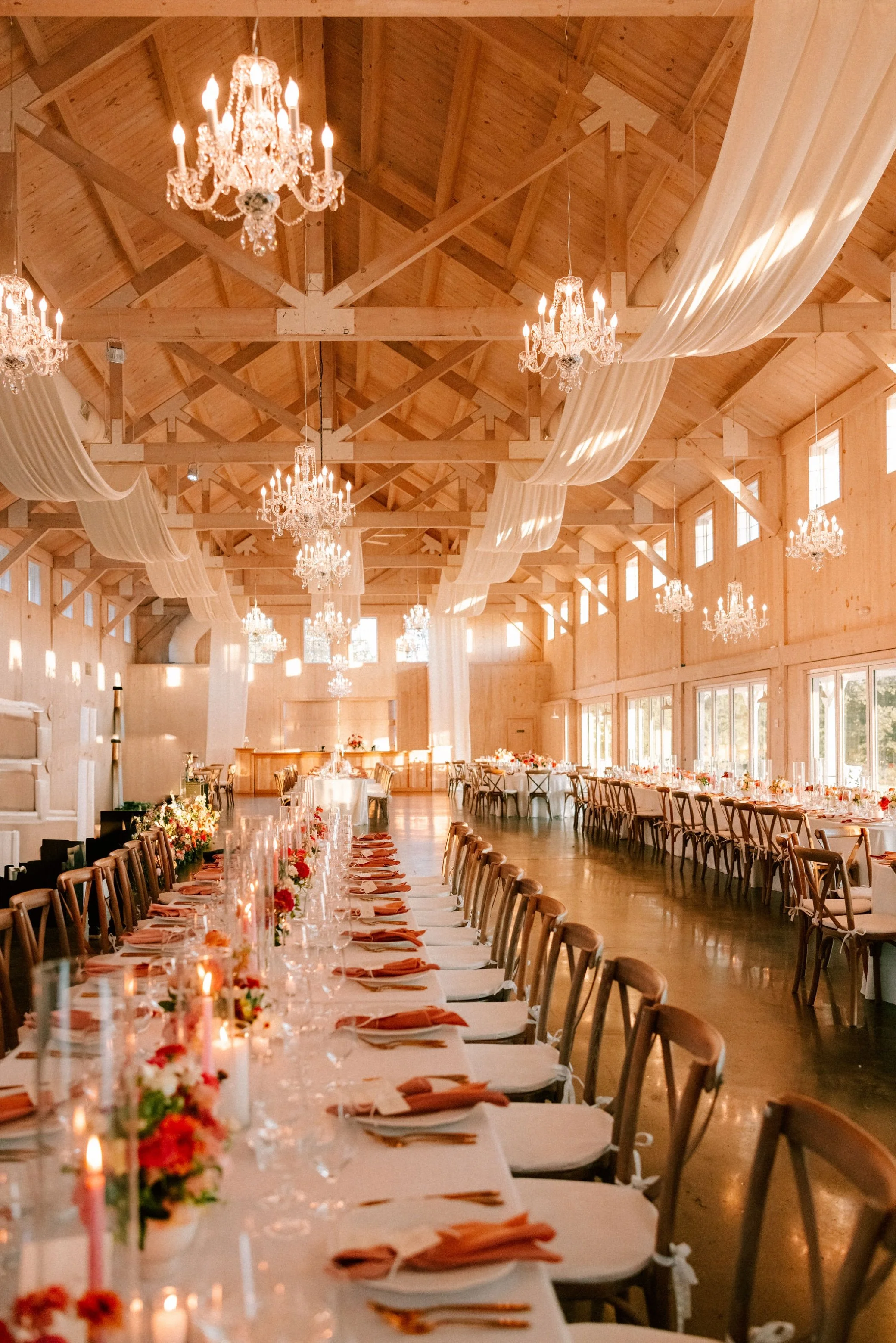  wedding reception decor in the barn of glenmere mansion photographed by caitlinn mahar-daniels 