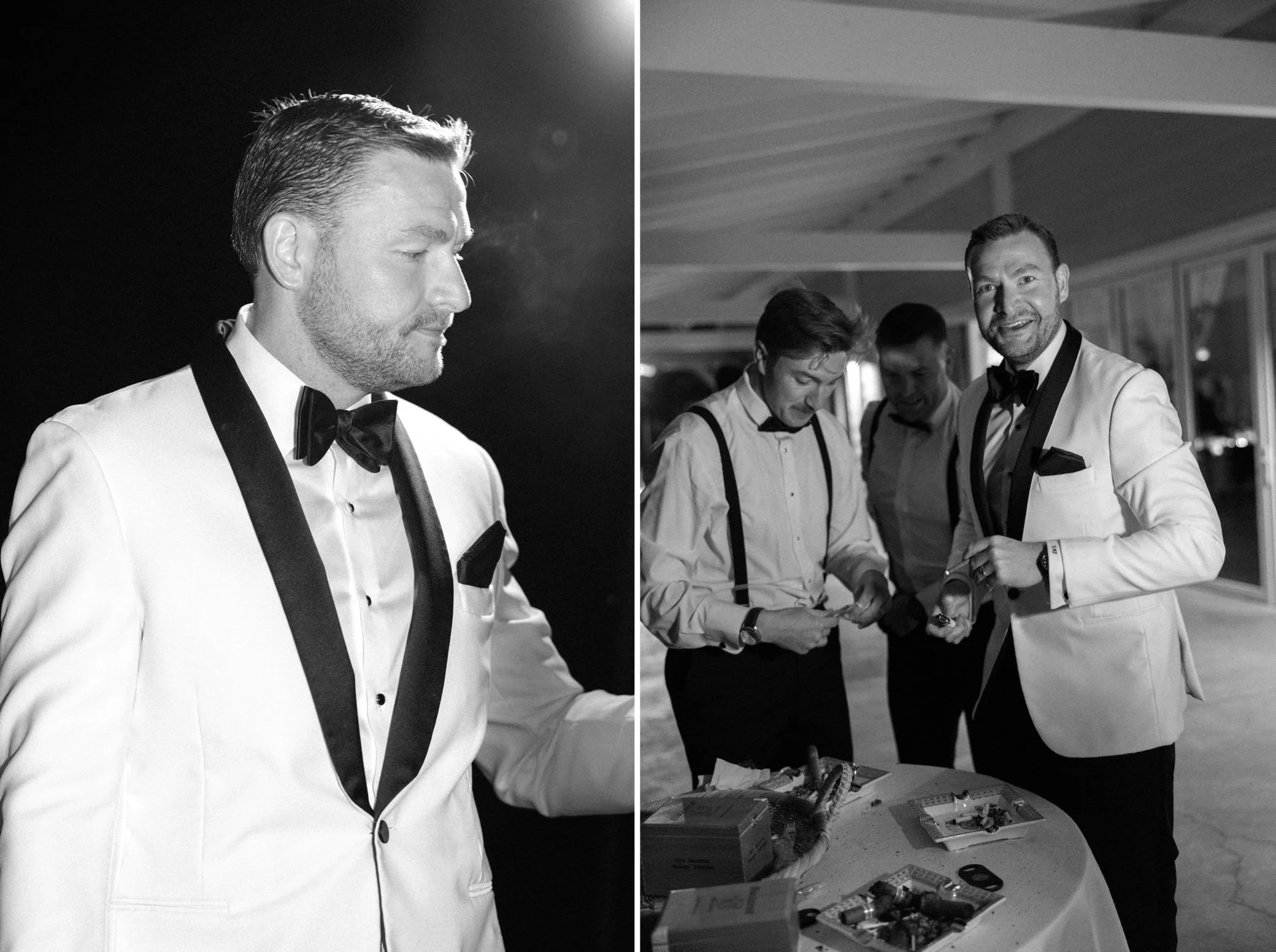  film photographs of groom with cigars at glenmere mansion wedding 