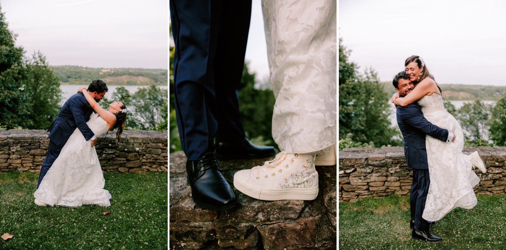  wedding couple during reception with custom converse at buttermilk falls 