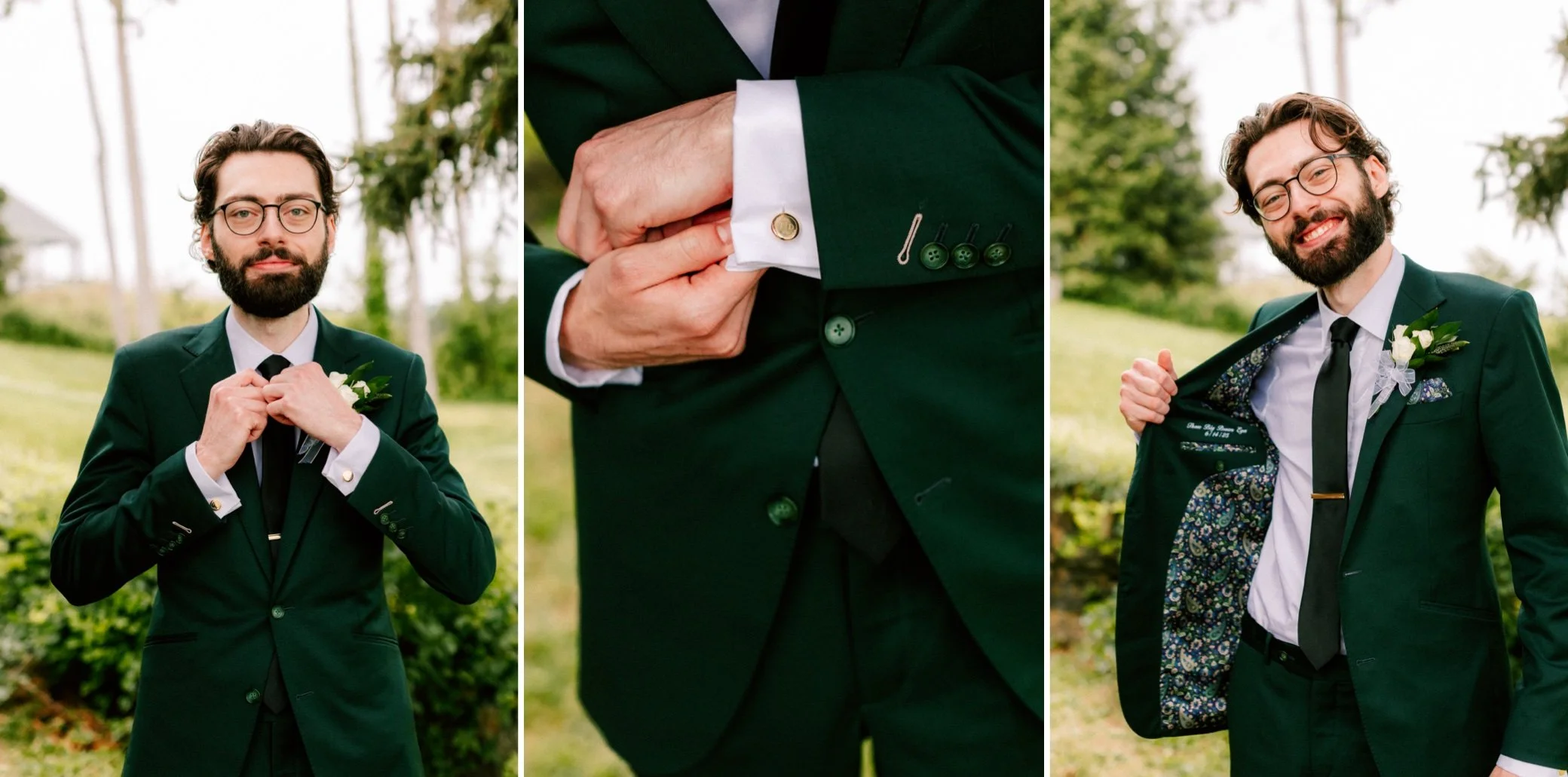  groom in green suit at the garrison 
