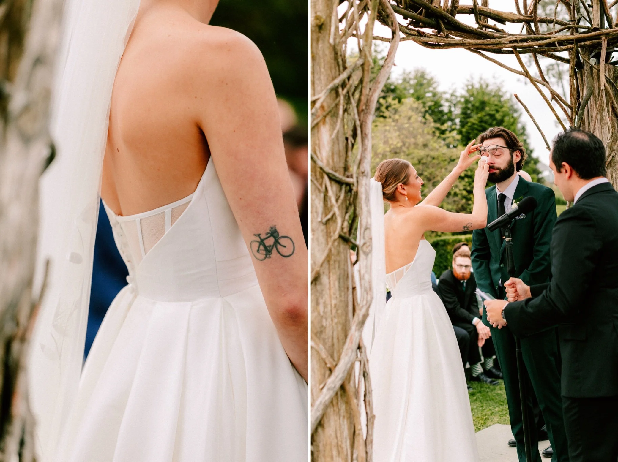  bride wipes grooms tears during wedding ceremony at the garrison 