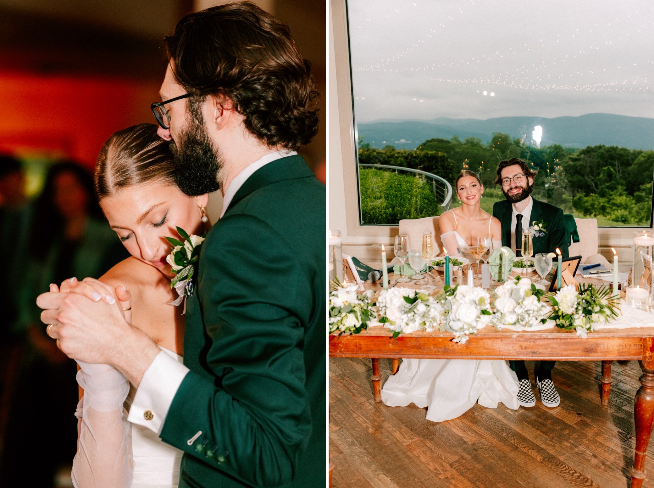  wedding couple dancing and sitting at sweetheart table at the garrison 