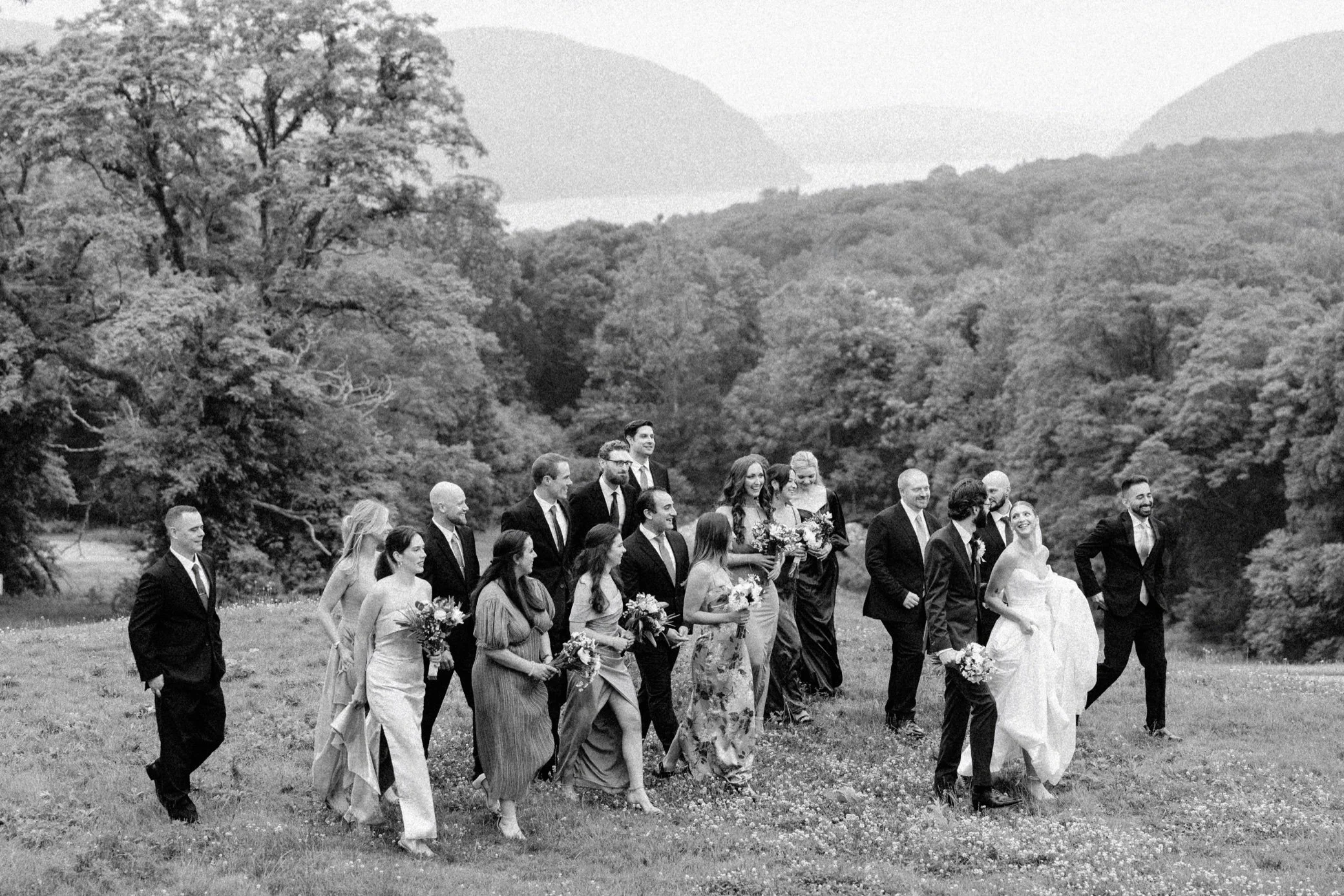  hudson valley documentary film wedding photographs of bridal party at the garrison 