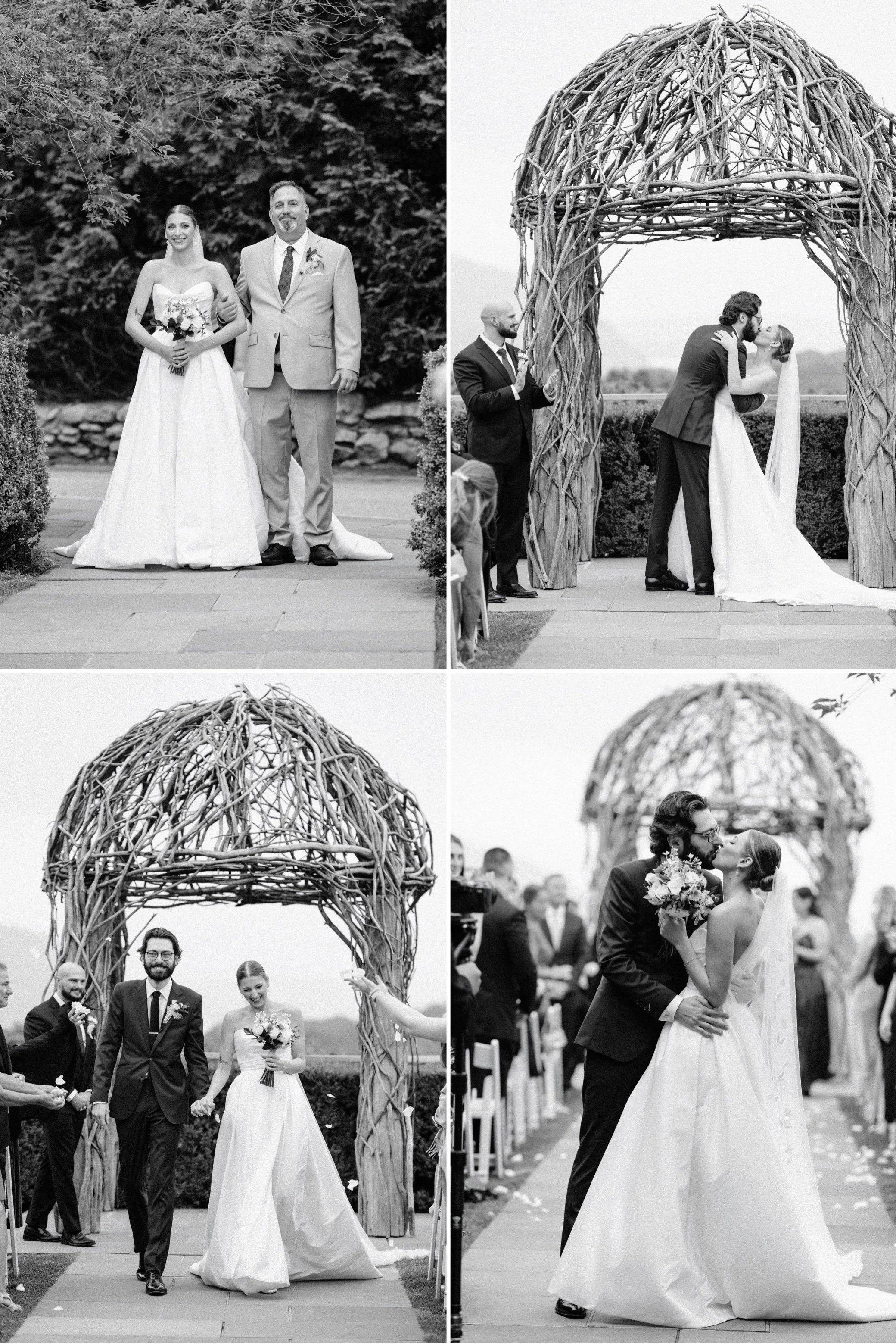  hudson valley documentary film wedding photographs of bride walking down aisle at the garrison 