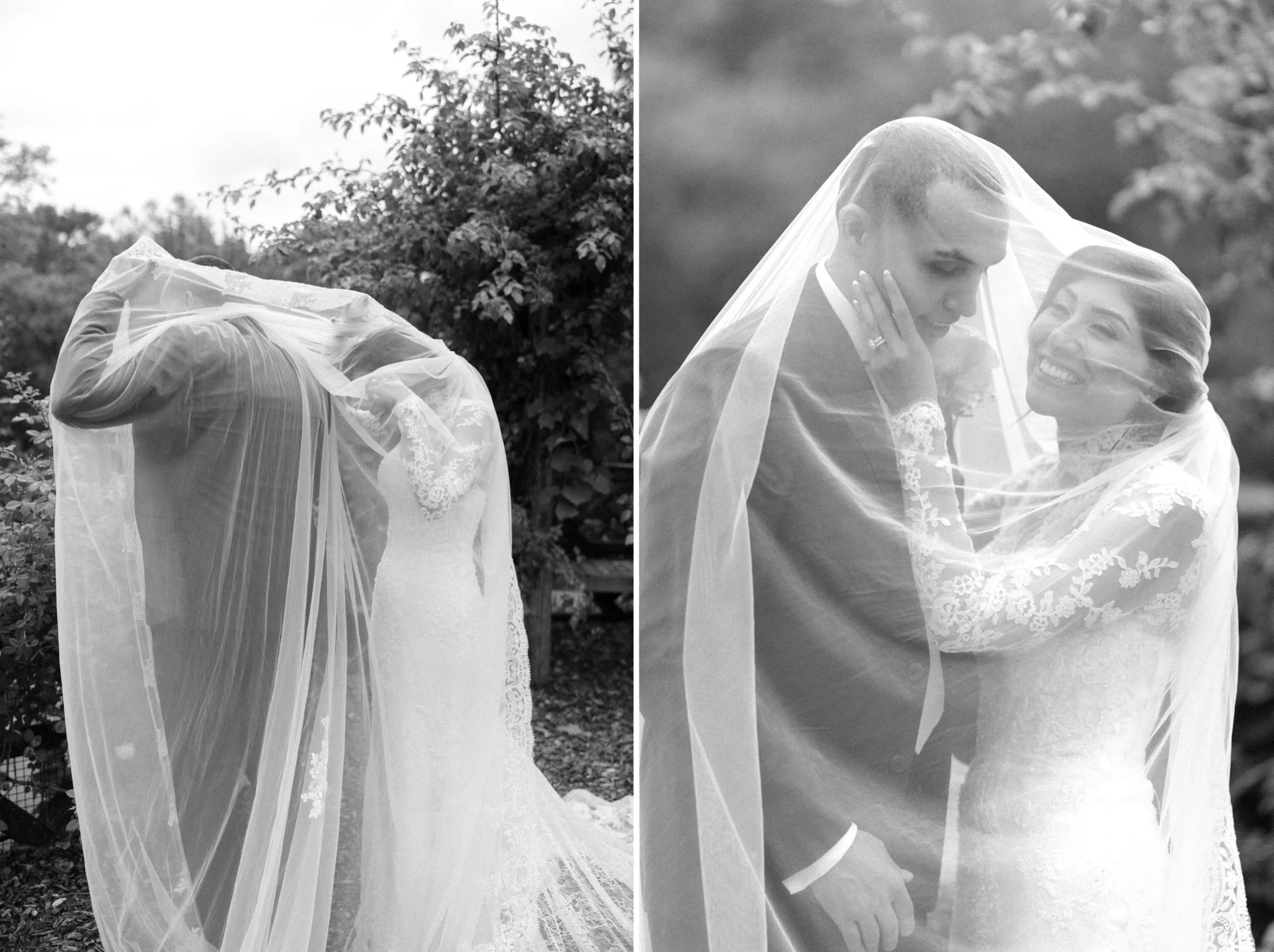  elopement wedding couple under veil in the hudson valley at untermyer gardens 