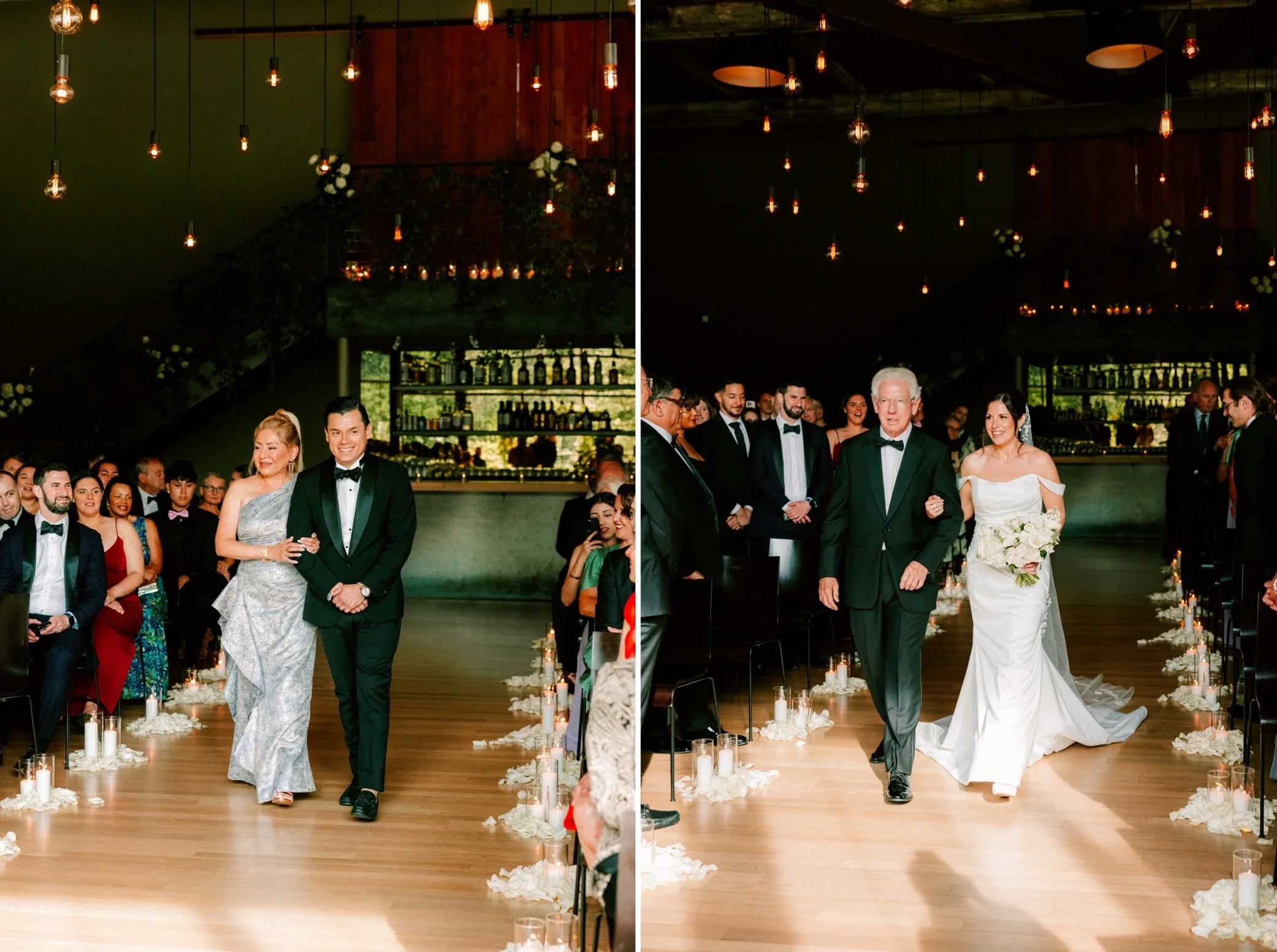  the roundhouse indoor wedding ceremony bride and groom walking down the aisle 