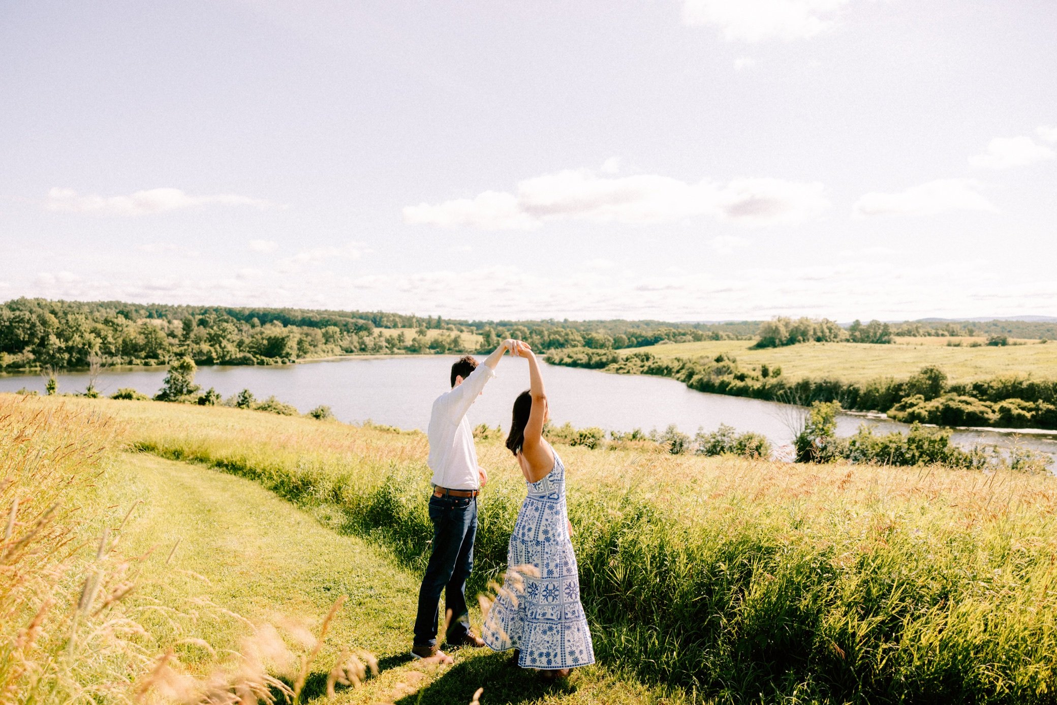  engaged couple dance at Ooms - Columbia Land Conservancy 