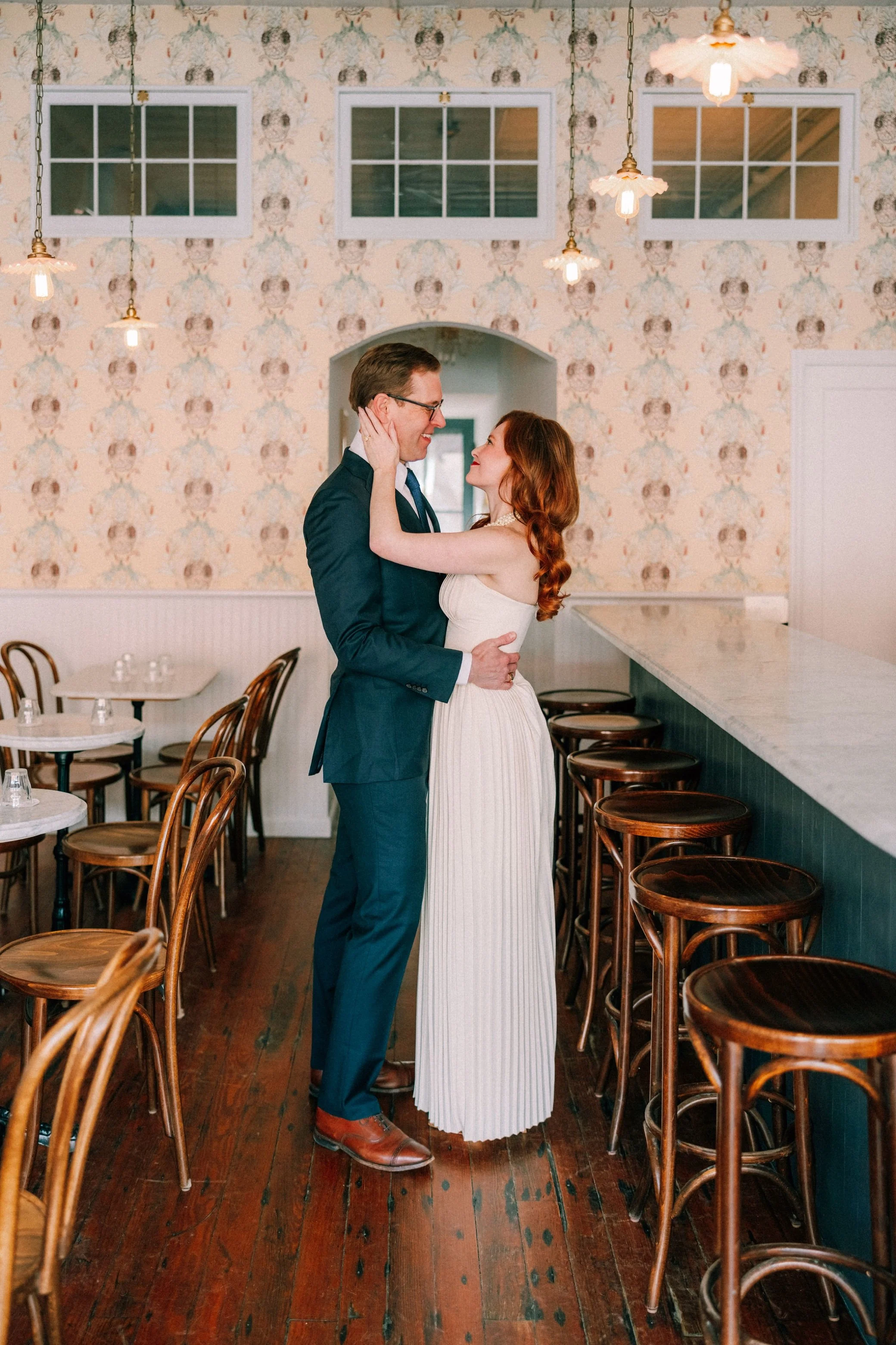  hudson valley engagement photography in brunette wine bar 