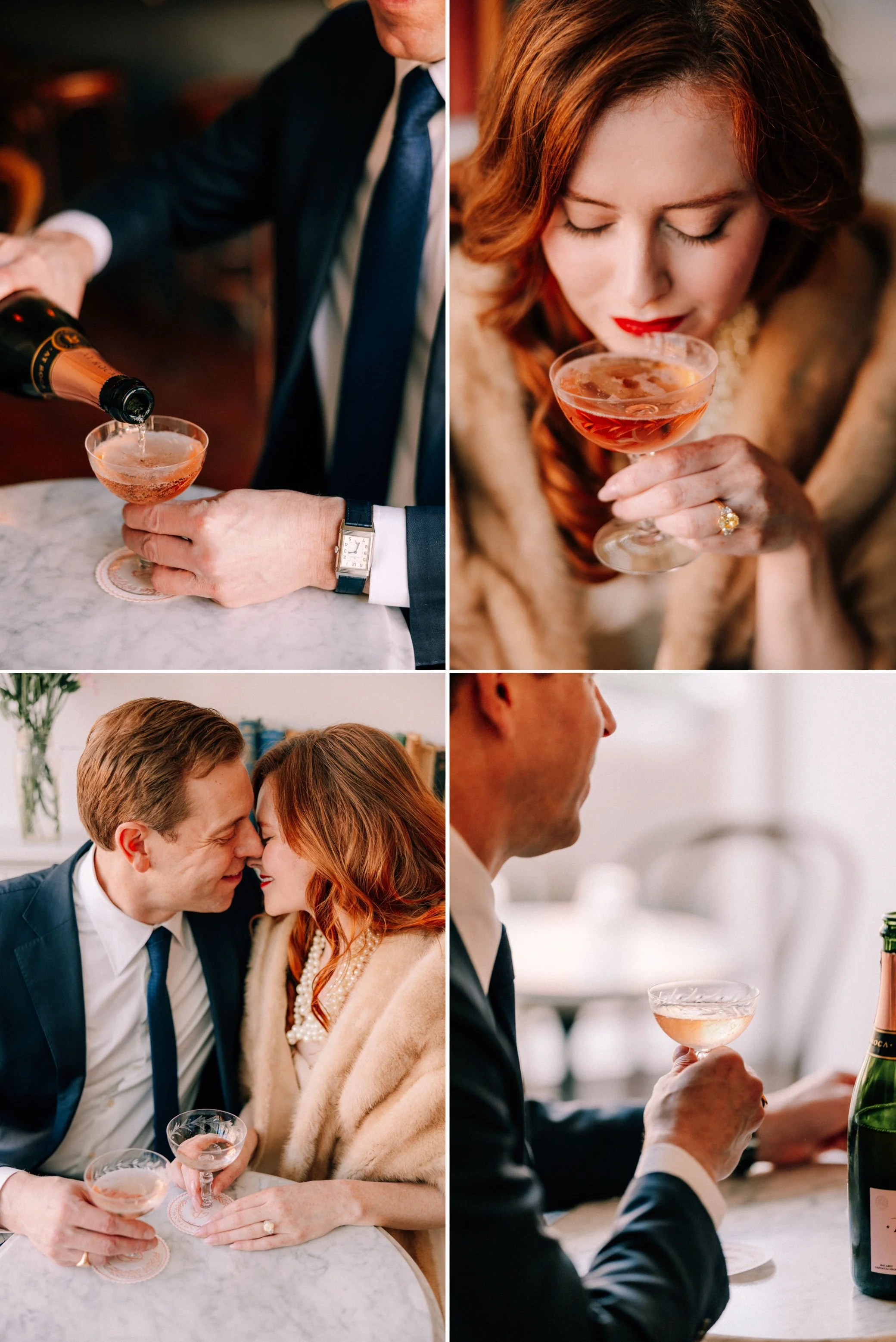  old hollywood glam inspired indoor engagement photo shoot at brunette wine bar in kingston, ny 