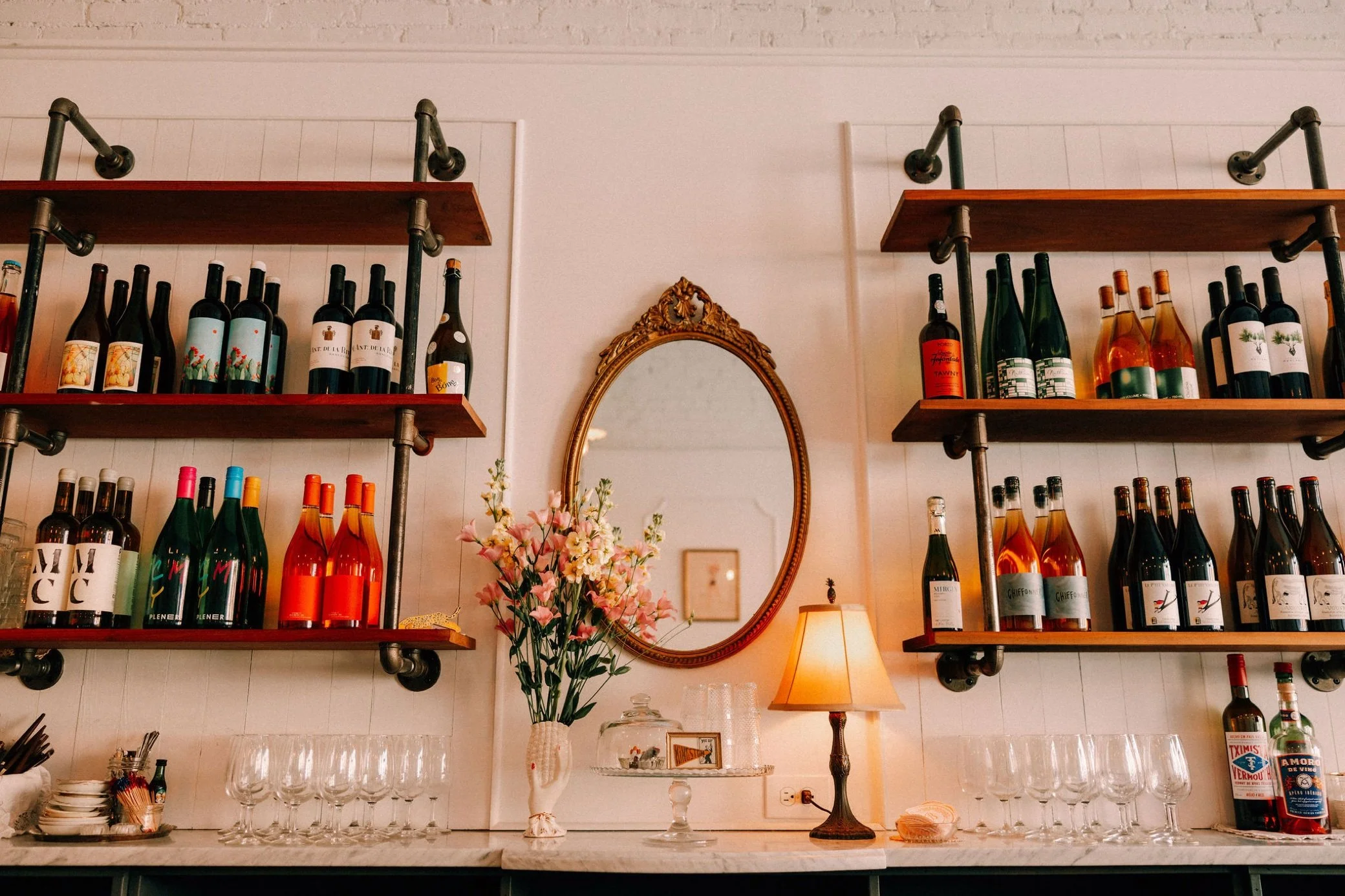  interior details of brunette wine bar in kingston, ny 