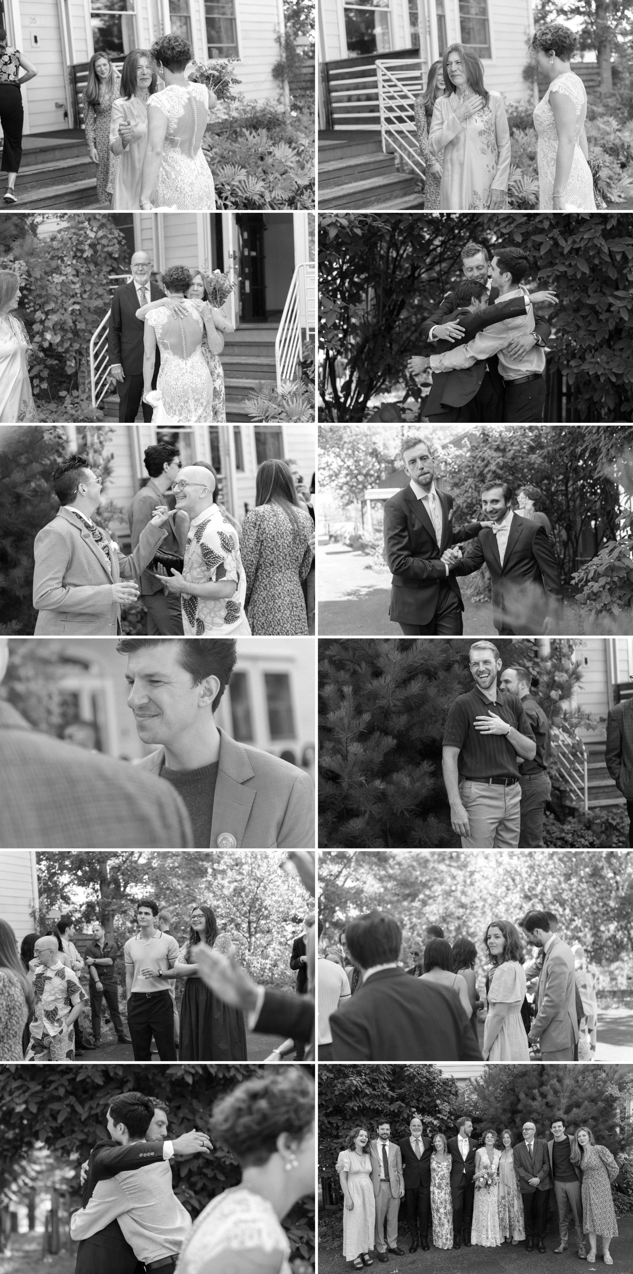  candid photographs of wedding guests and family laughing and embracing at The Yard in Beacon NY 