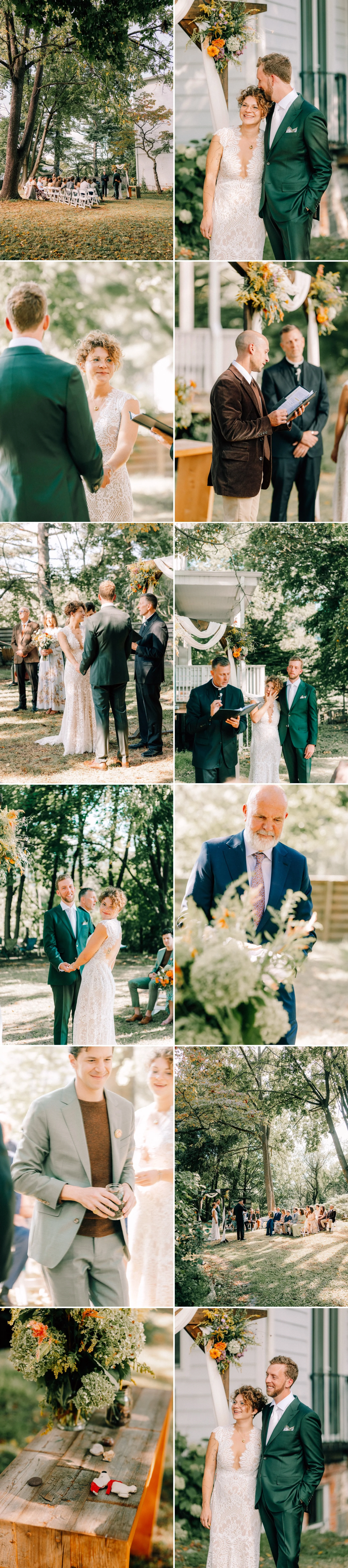  outdoor wedding ceremony photographs of bride, groom, and guests at The yard in Beacon, NY 