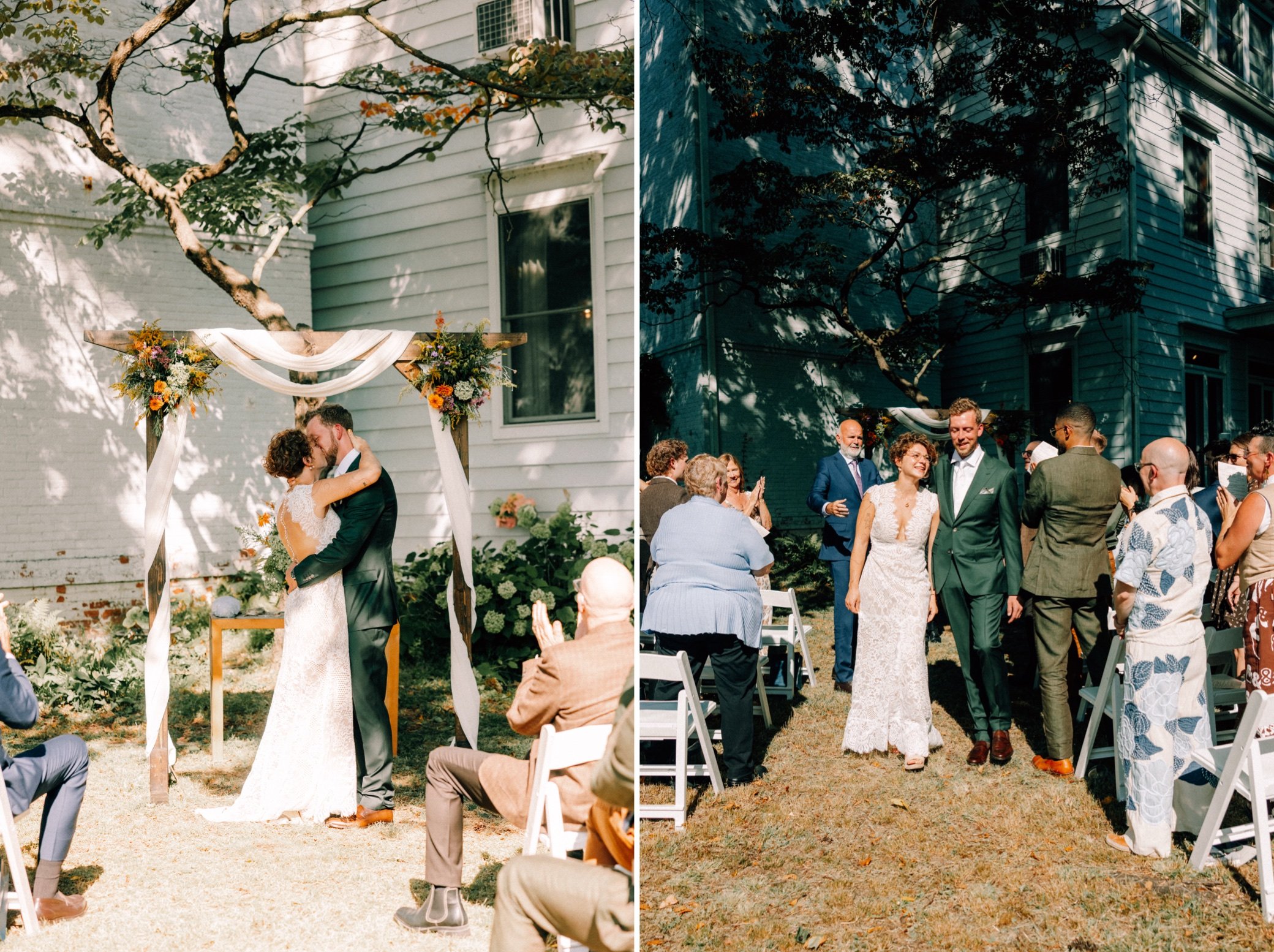  bride and groom share first kiss as husband and wife in Beacon, NY 
