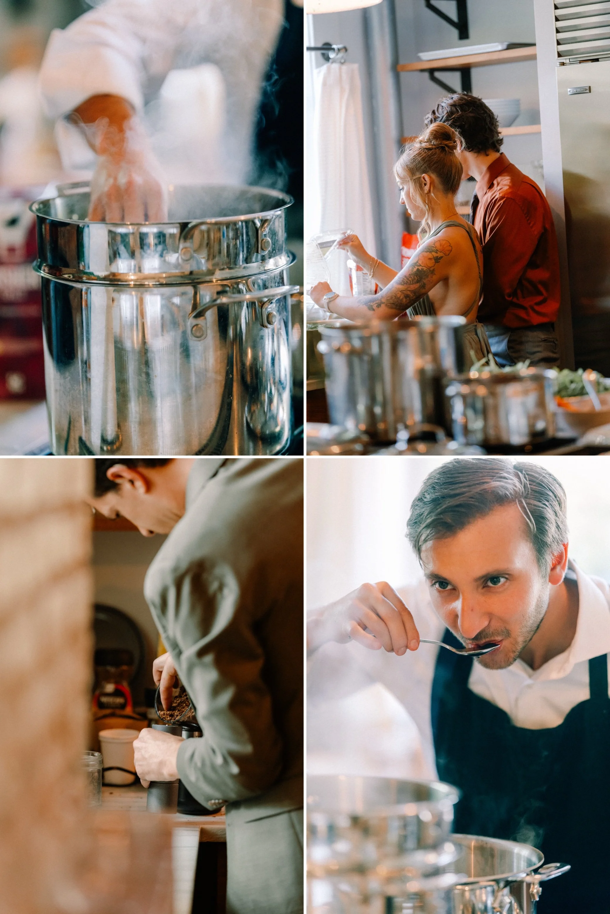  chef tastes food in the kitchen of the mansion of the yard in beacon, ny 