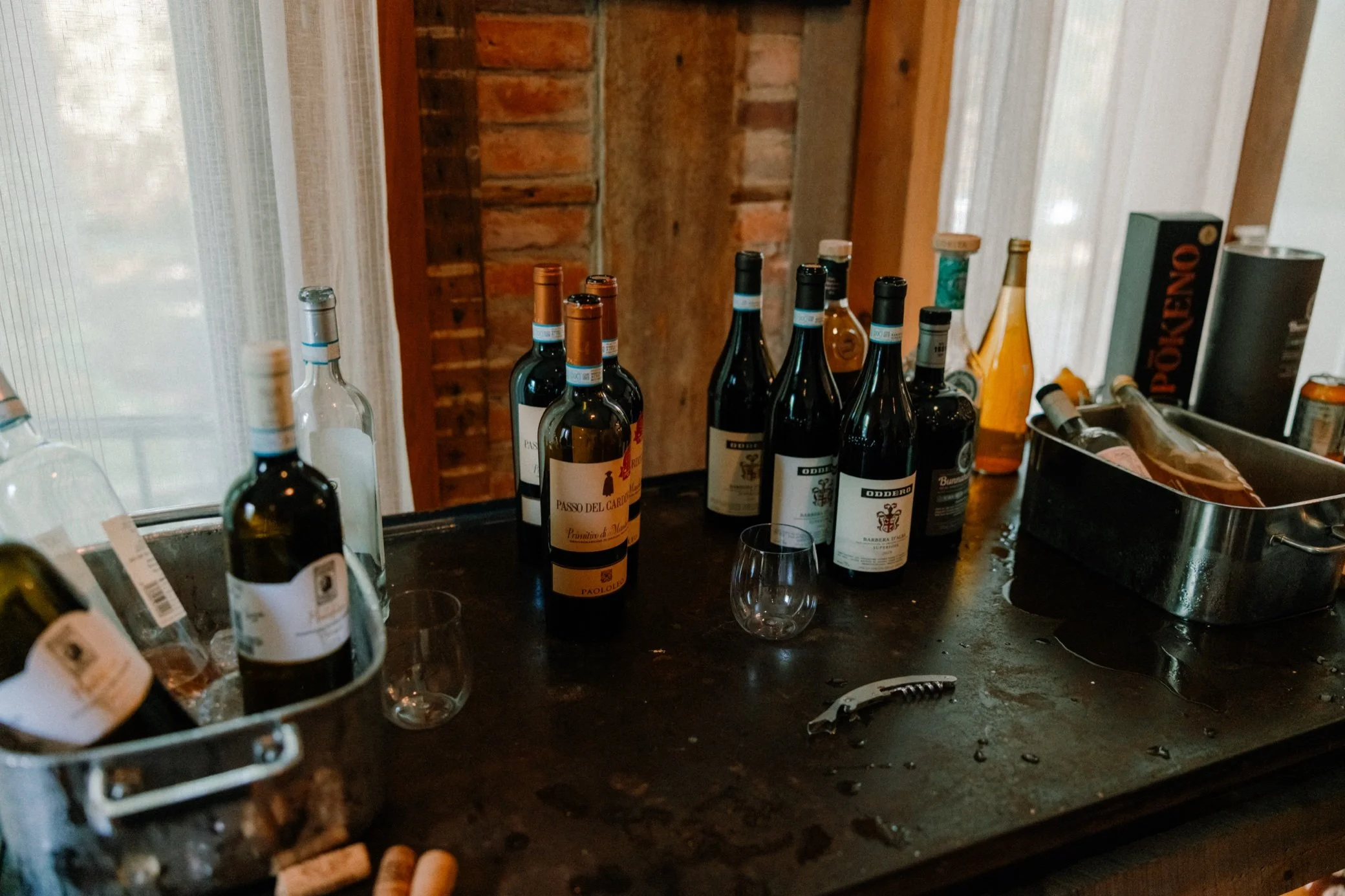  wine bottles on the table in the mansion of the yard in beacon, ny 