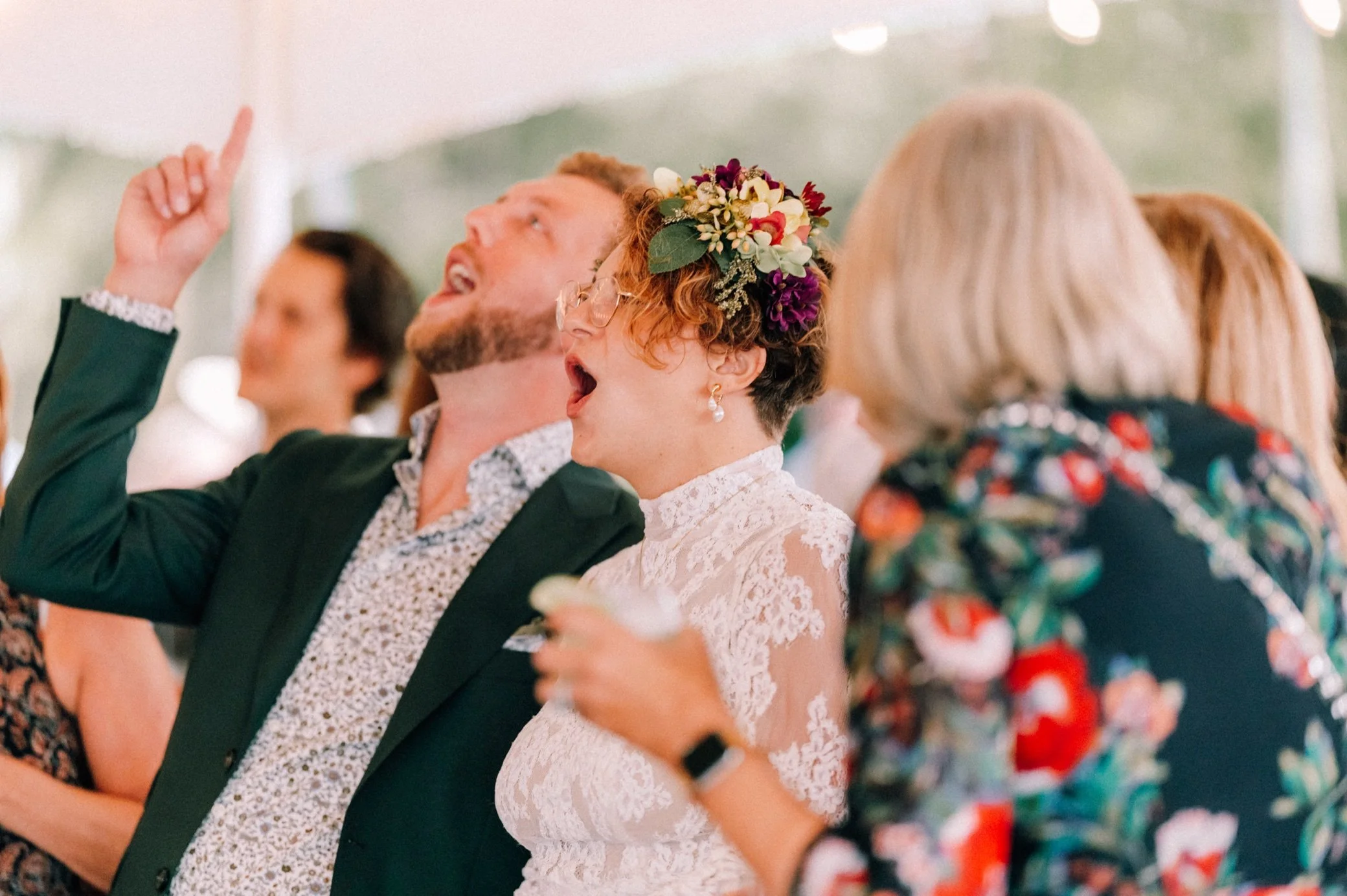  bride and groom singing with guests at the yard in beacon, ny 