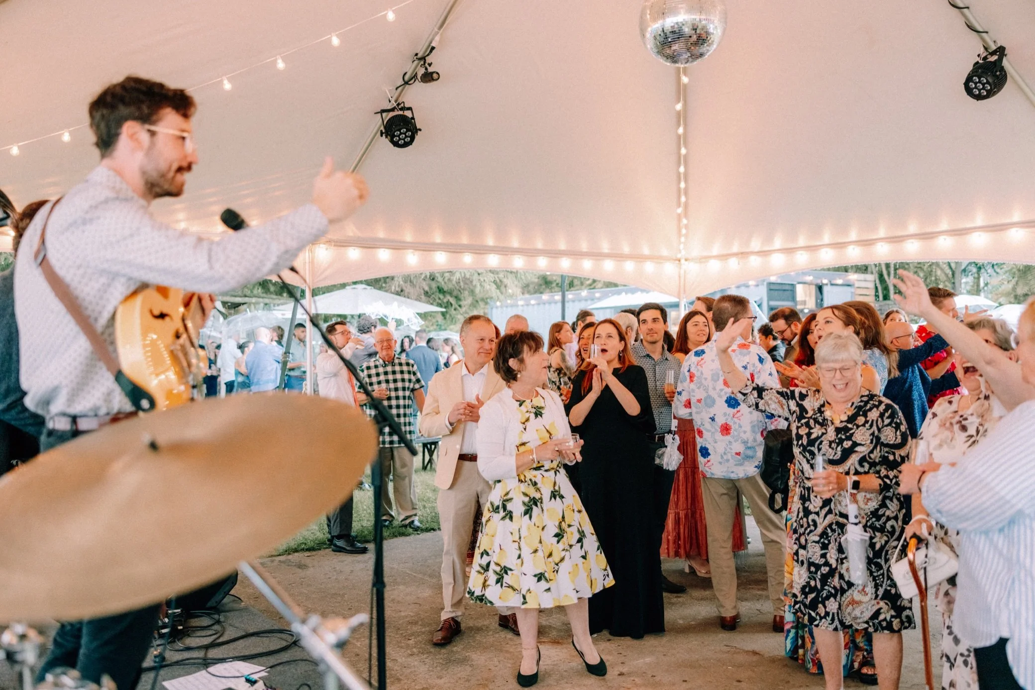  wedding band performs during cocktail hour at the yard in beacon, ny 