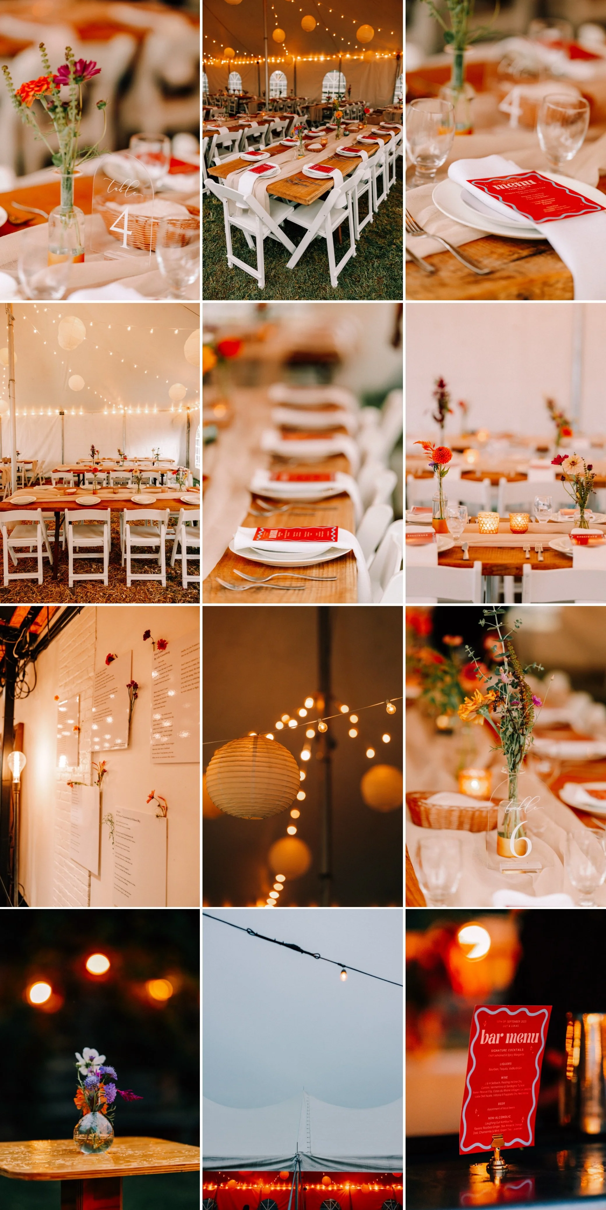  reception details, tables, wild flower centerpieces, table numbers at the yard in beacon, ny 