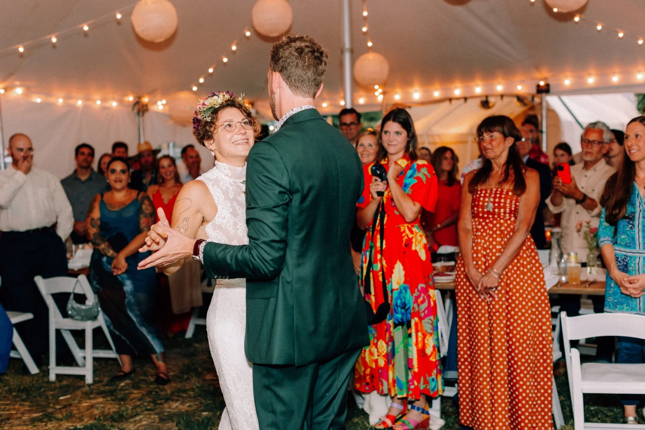  bride and groom dancing under the tent at the yard in beacon, ny 