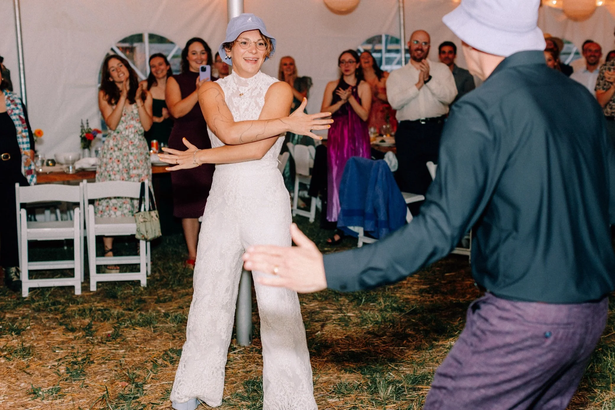  bride and dad dance to moby during their father daughter dance at the yard in beacon, ny 