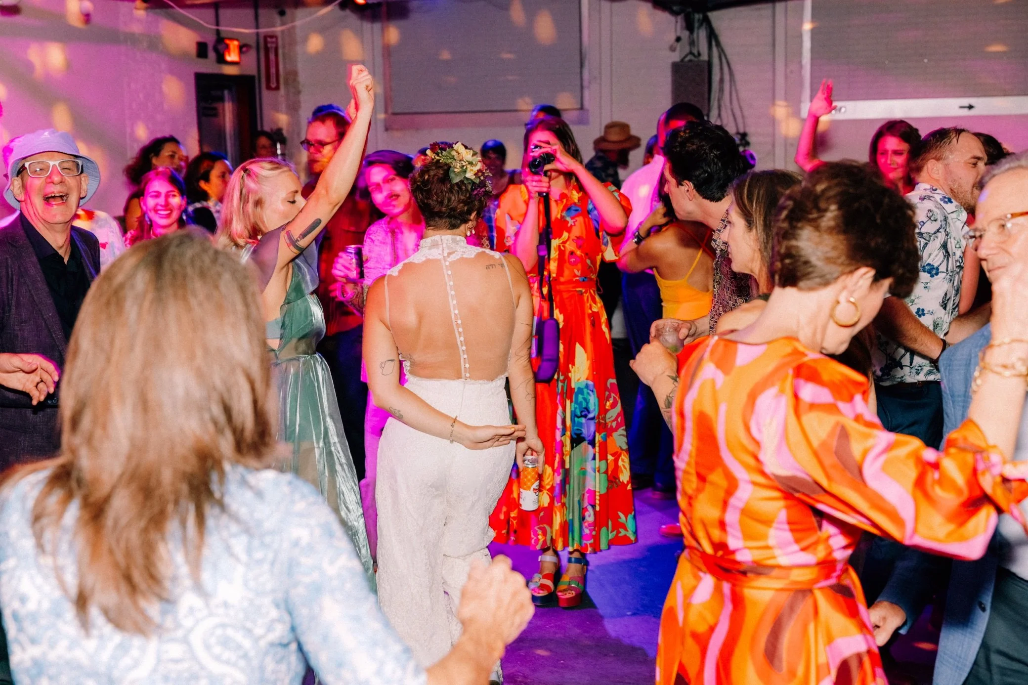  bride dances to vinyl DJ dance set at her wedding reception in beacon, ny 
