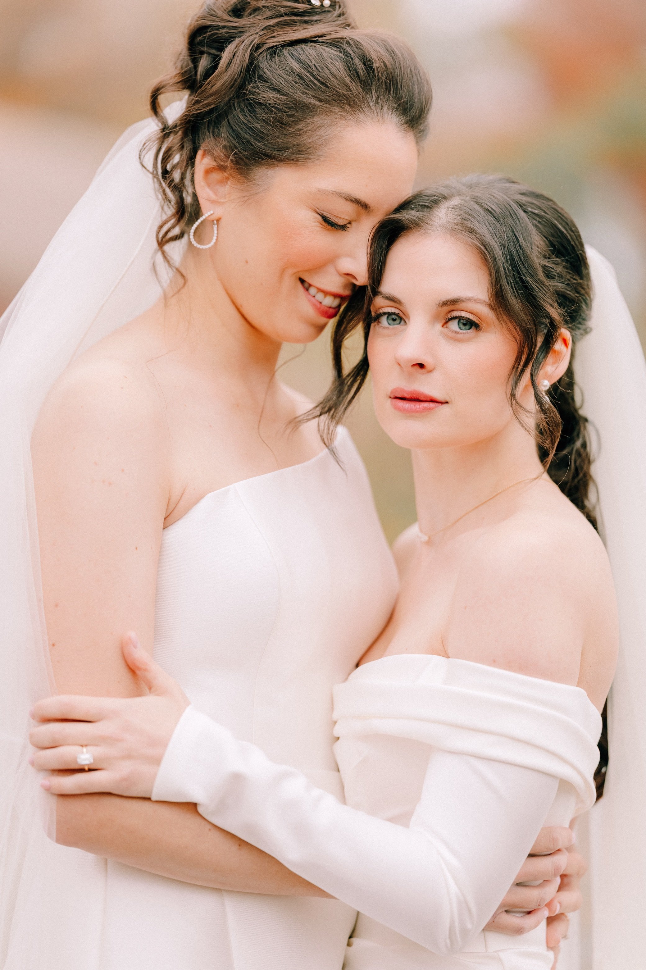  Brides embrace on their wedding day at the roundhouse in beacon, ny 