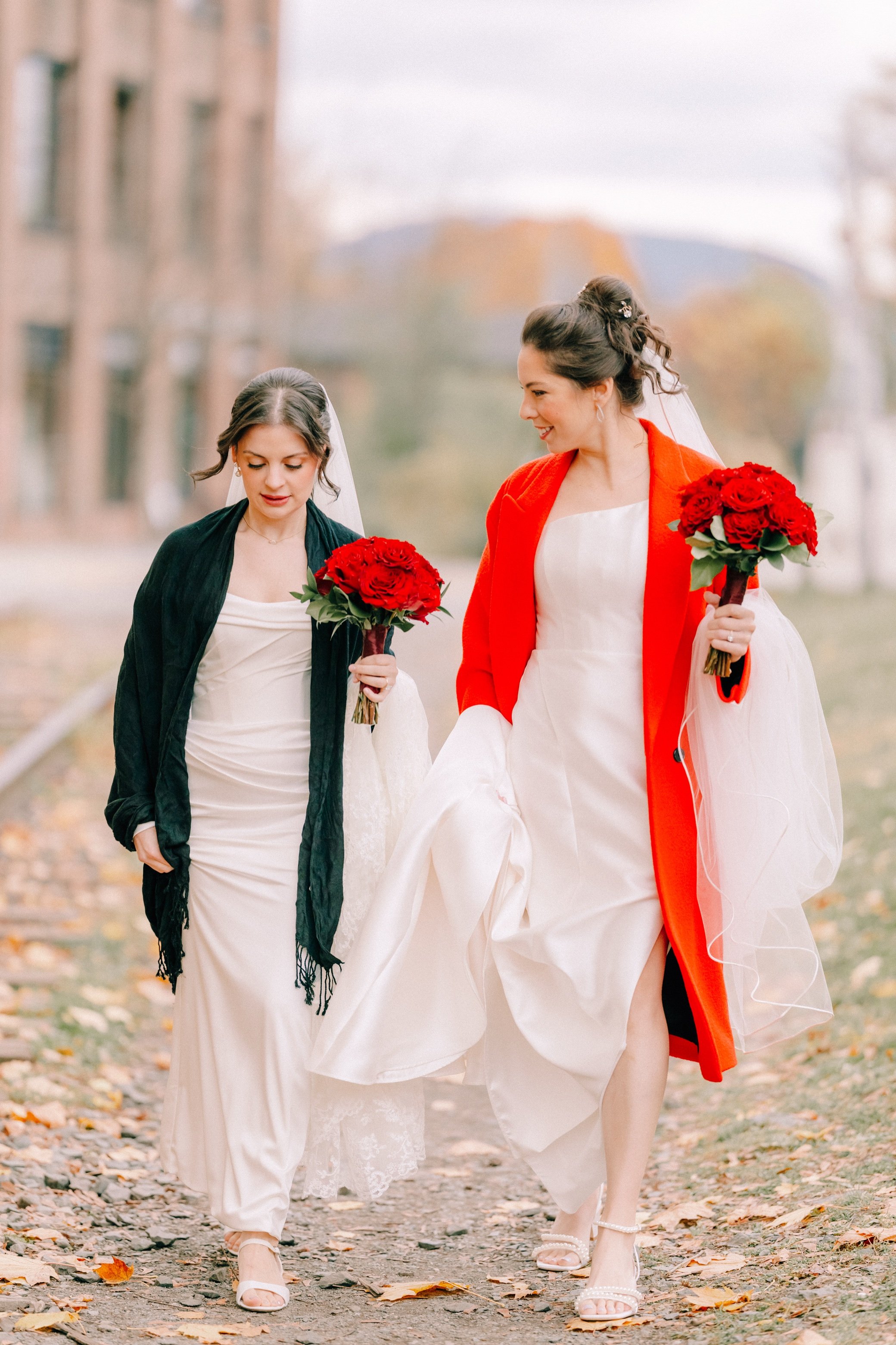  brides walking near train tracks in beacon, ny 