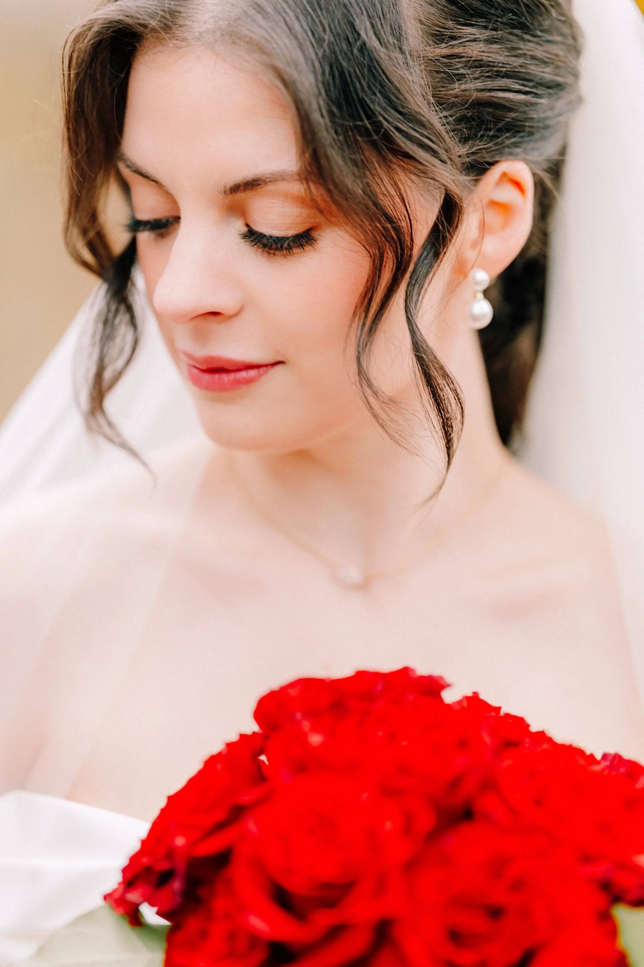  elegant wedding portrait of bride looking to the side at the roundhouse in beacon, ny 