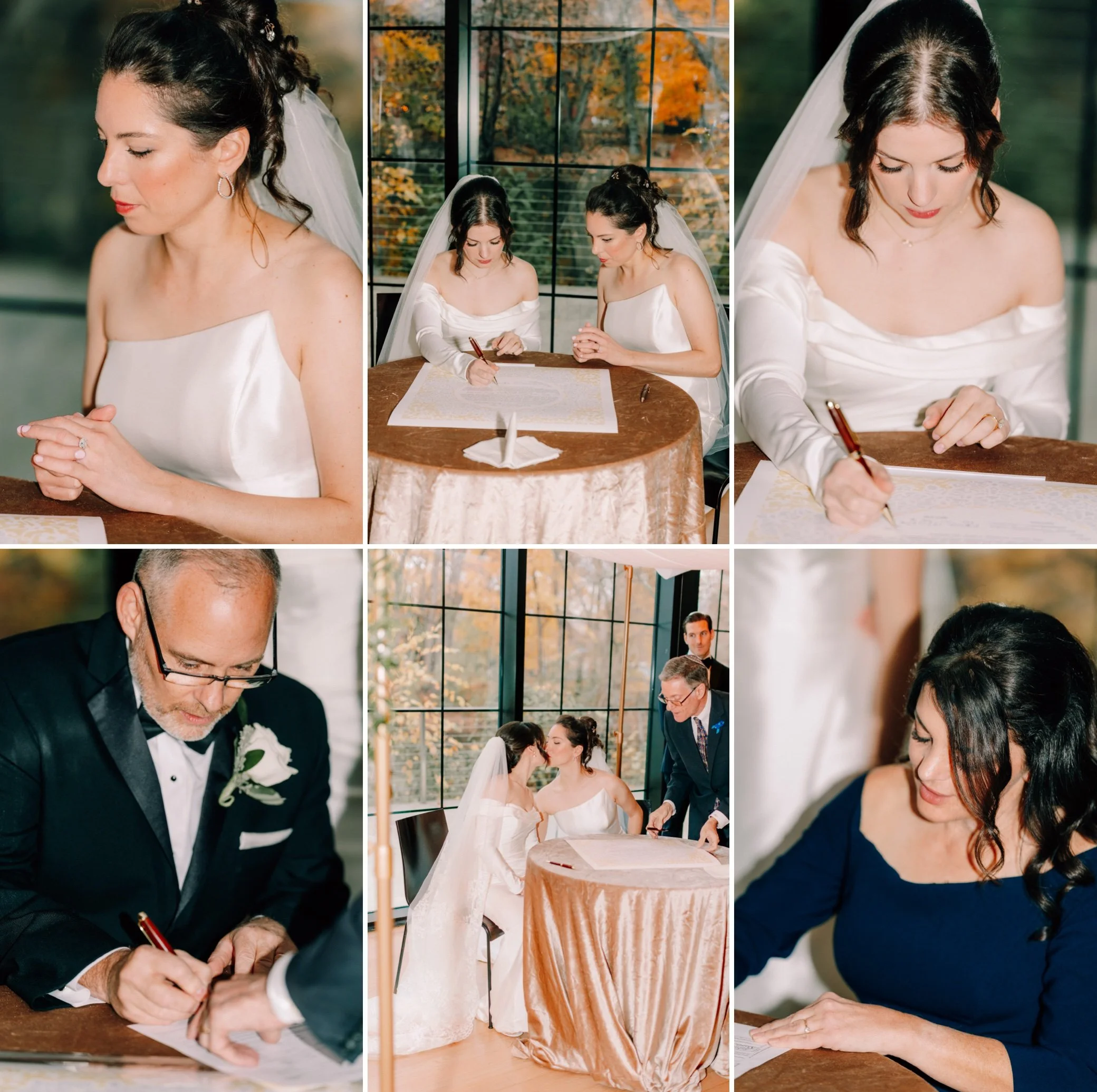  brides and parents sign the ketubah at the roundhouse 
