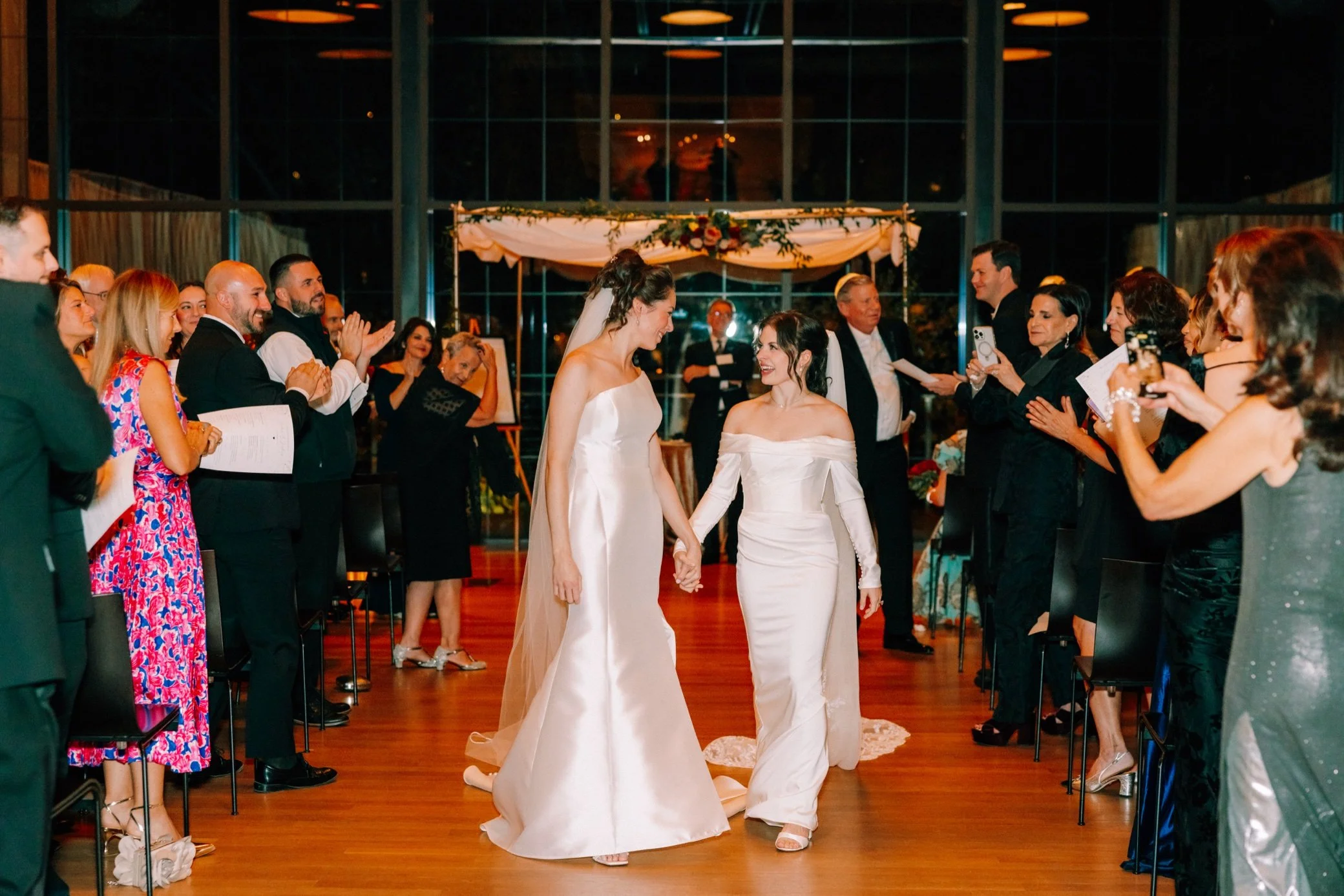  brides recessional down aisle at the roundhouse 