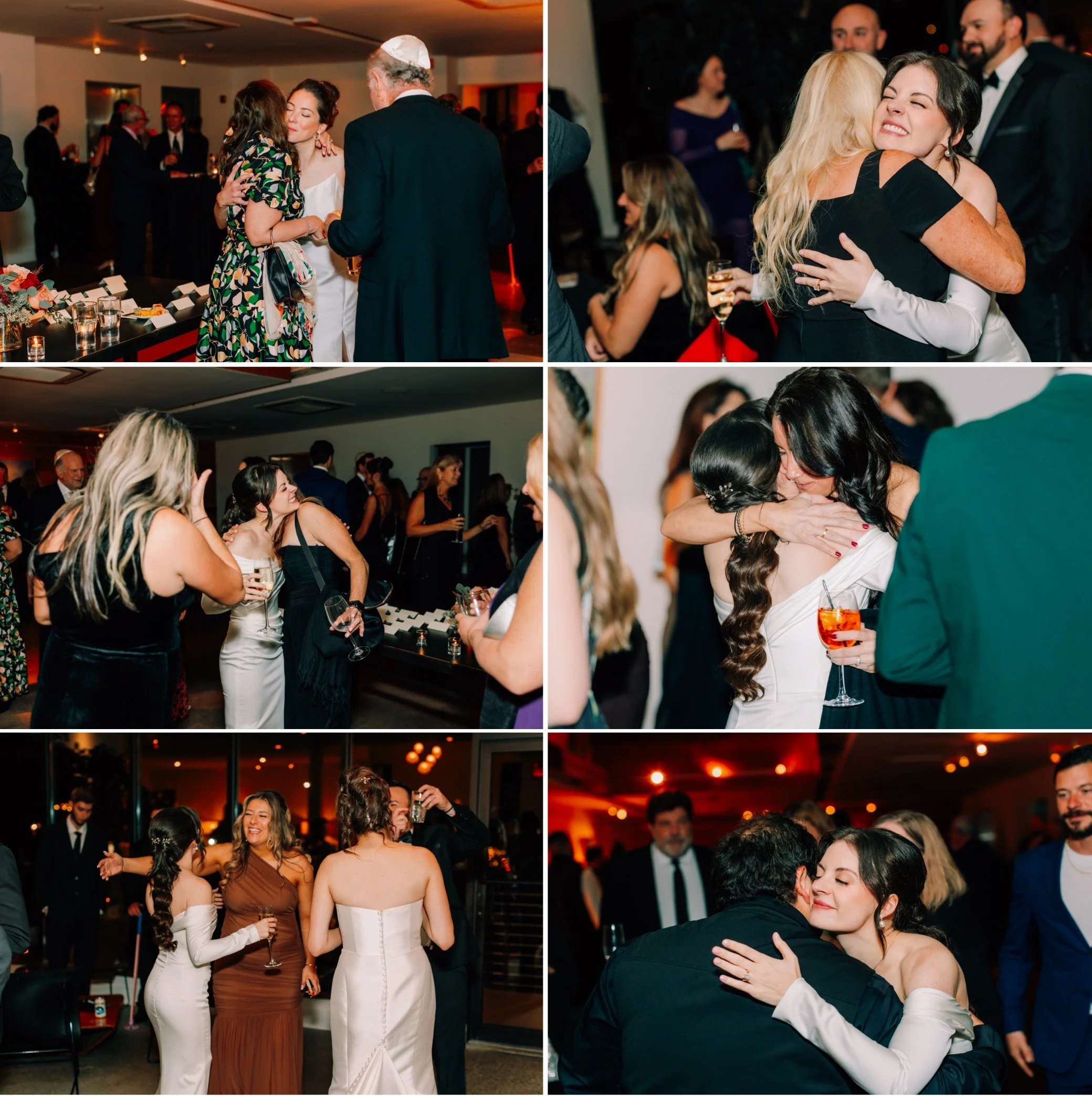  brides having fun and hugging guests during cocktail hour at the roundhouse 