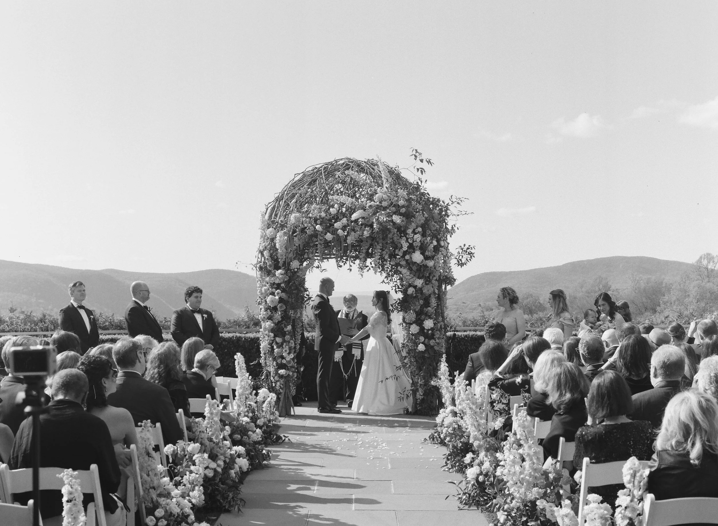 medium format black and white film photograph of wedding ceremony in garrison new york