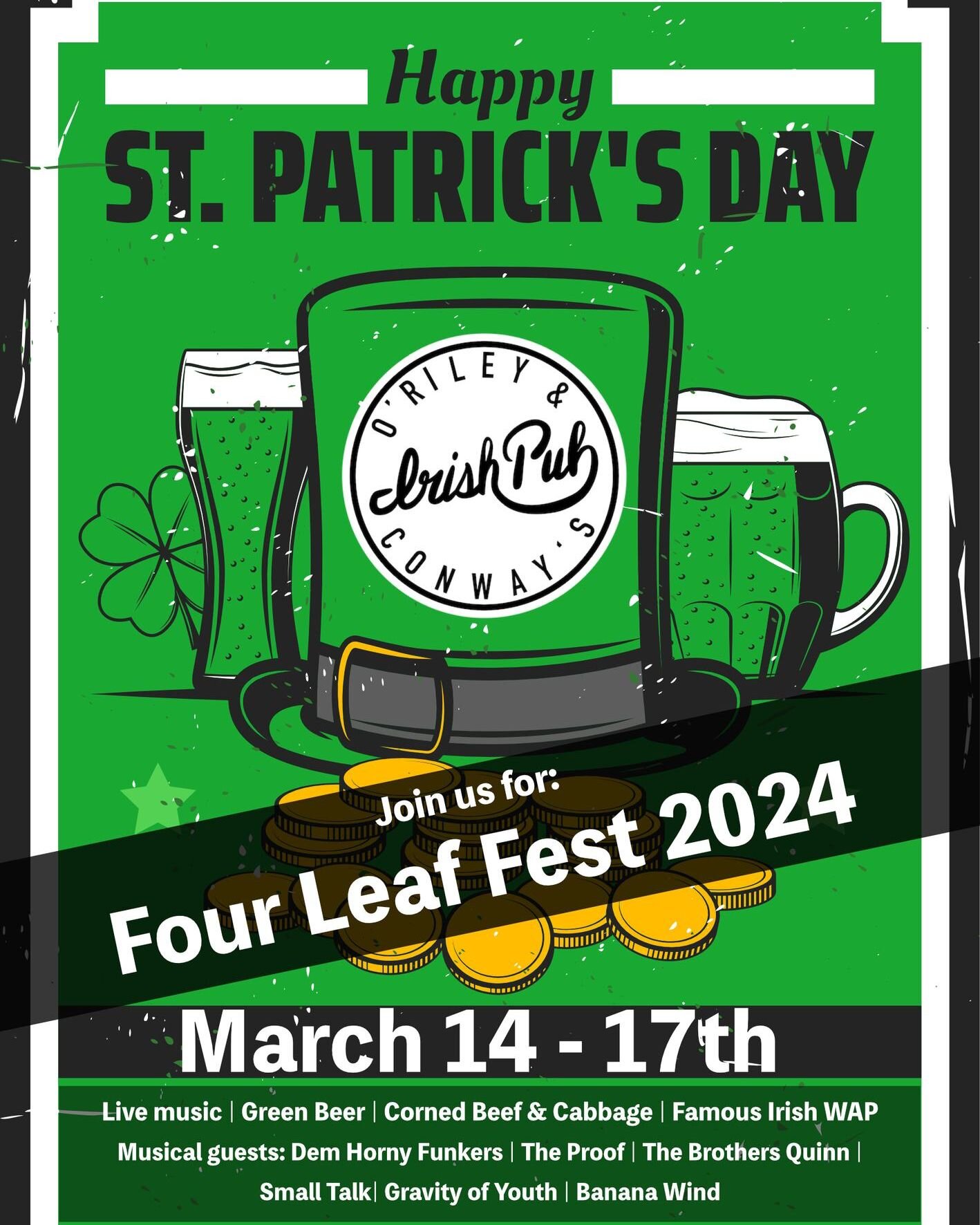 ⚠️WARNING⚠️
We are less than two weeks away from Four Leaf Fest!🍀

Please, return your seats to the upright postion, and be prepared to Paddy!😎