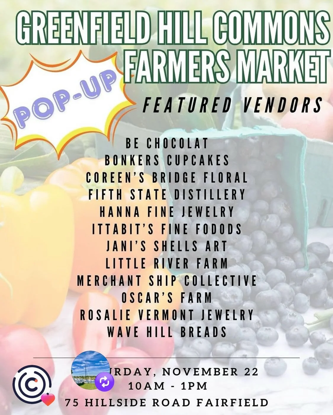 Today at 10 am! Special pop up at Greenfield Hill Market and New Canaan Farmers Market!! Shop for Thanksgiving and the Holidays!  And Happy Birthday to Lexi!🎉