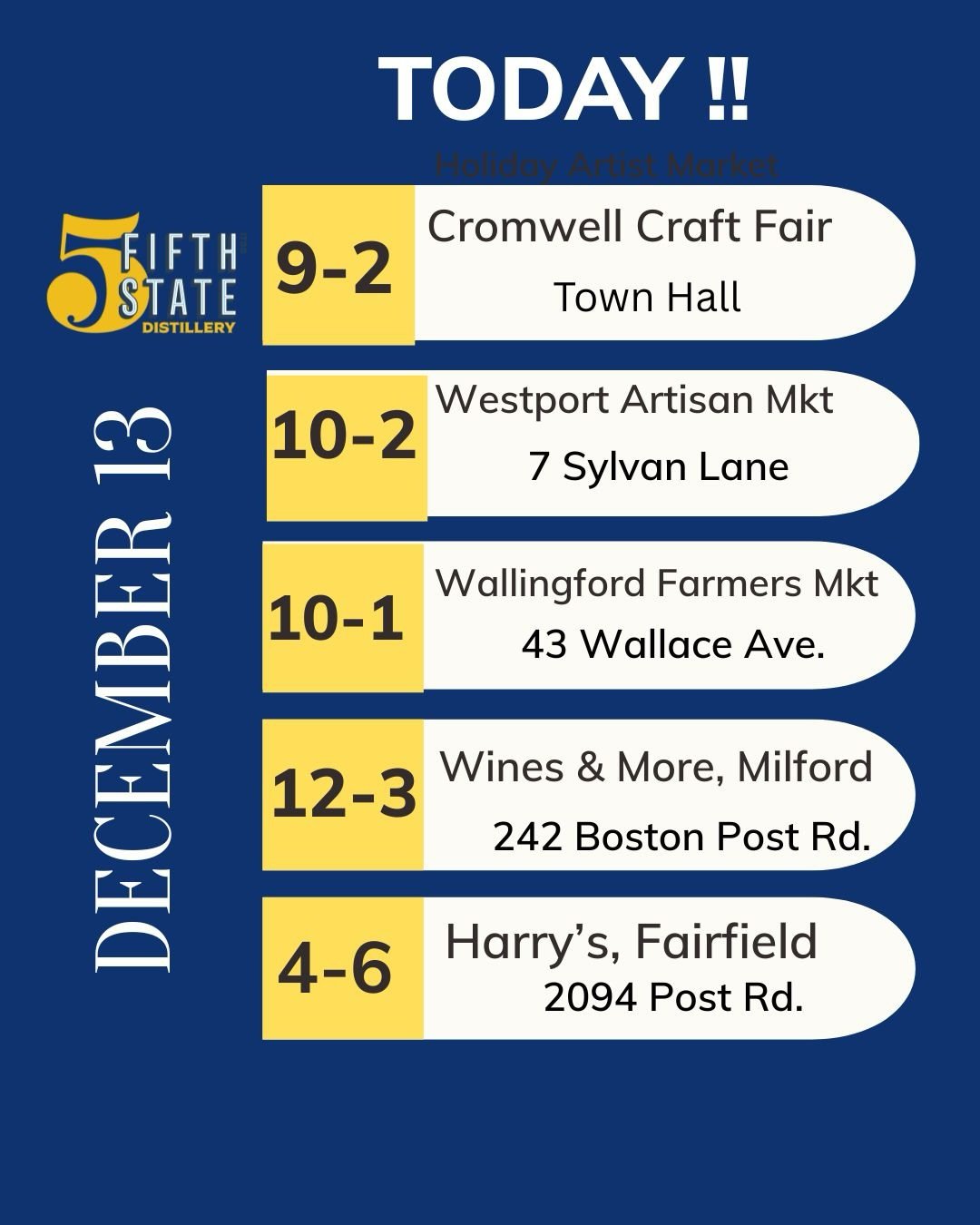 TODAY!!!! So many places to GO!  Have a fun filled day!
@westportfarmersmarket @harryswine  @wallingfordparksrec  @cromwellfarmersmrkt  @winesandmore