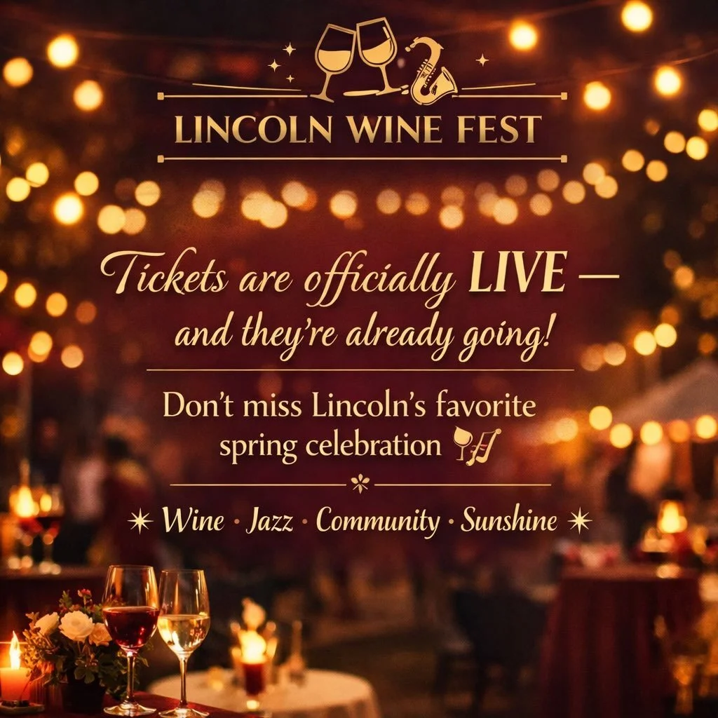 Tickets are officially LIVE &mdash; and they&rsquo;re already going!
Don&rsquo;t miss Lincoln&rsquo;s favorite spring celebration 🍷🎷

✨ Wine &bull; Jazz &bull; Community &bull; Sunshine

🔗 Tickets in bio